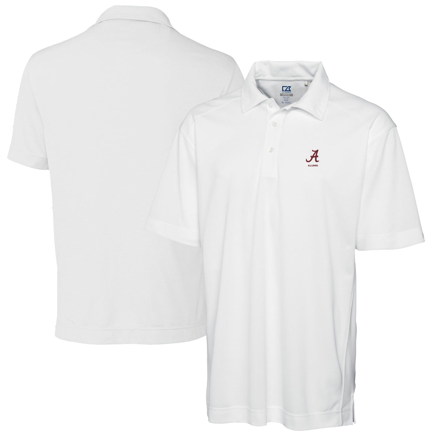 Men's Cutter & Buck White Alabama Crimson Tide Alumni Logo DryTec Genre Textured Solid Polo