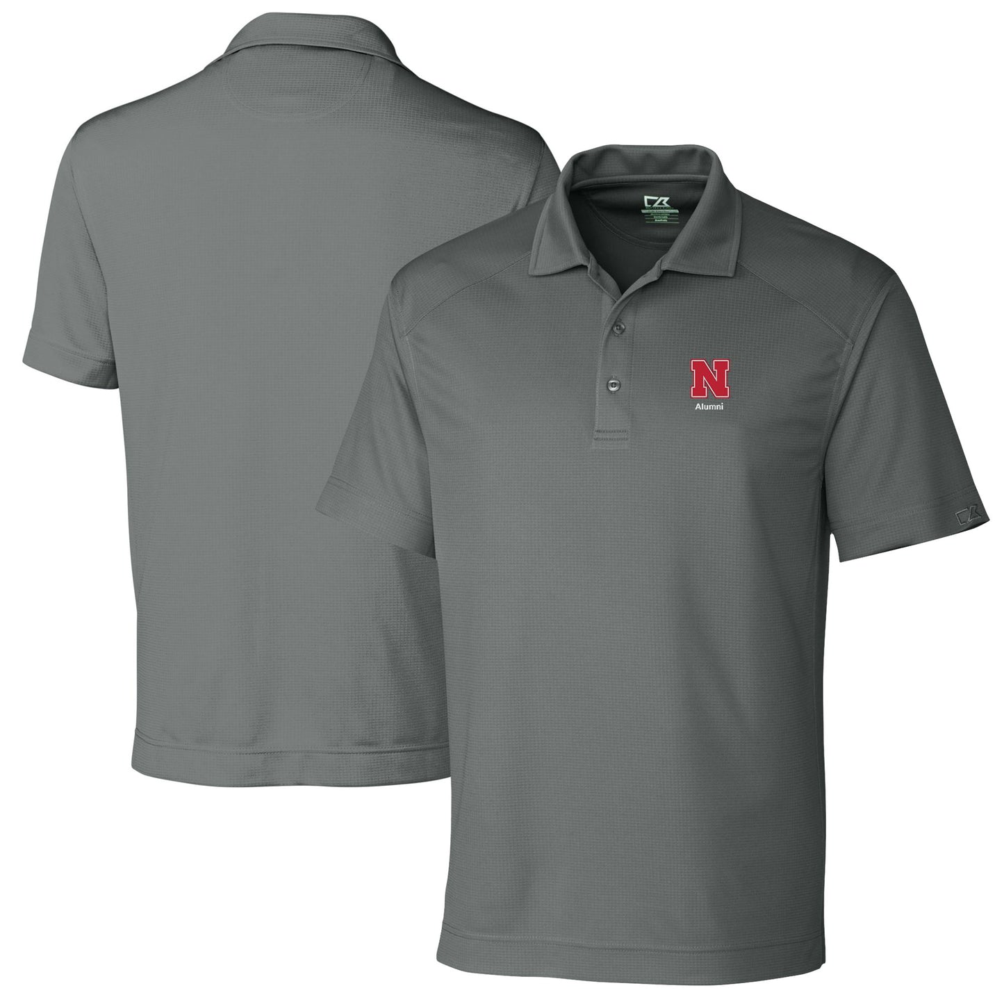 Men's Cutter & Buck Gray Nebraska Huskers Alumni Logo DryTec Genre Textured Solid Polo