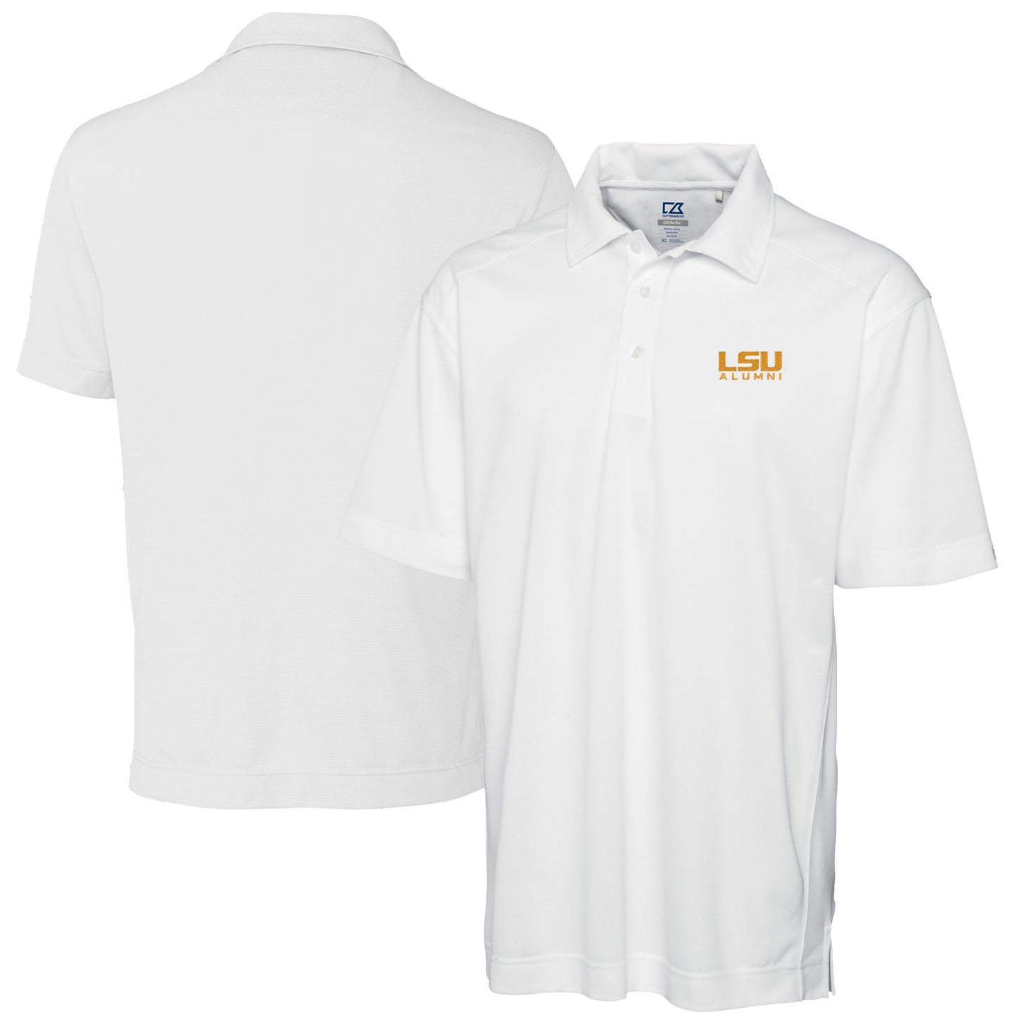Men's Cutter & Buck White LSU Tigers Alumni Logo DryTec Genre Textured Solid Polo