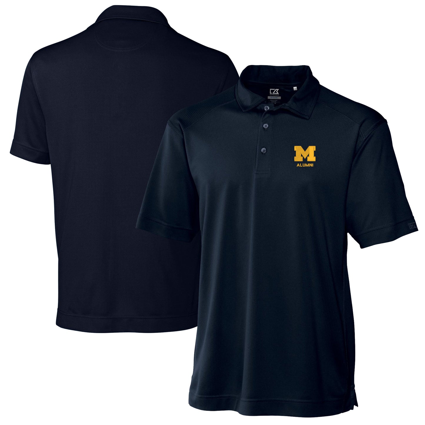 Men's Cutter & Buck Navy Michigan Wolverines Alumni Logo DryTec Genre Textured Solid Polo