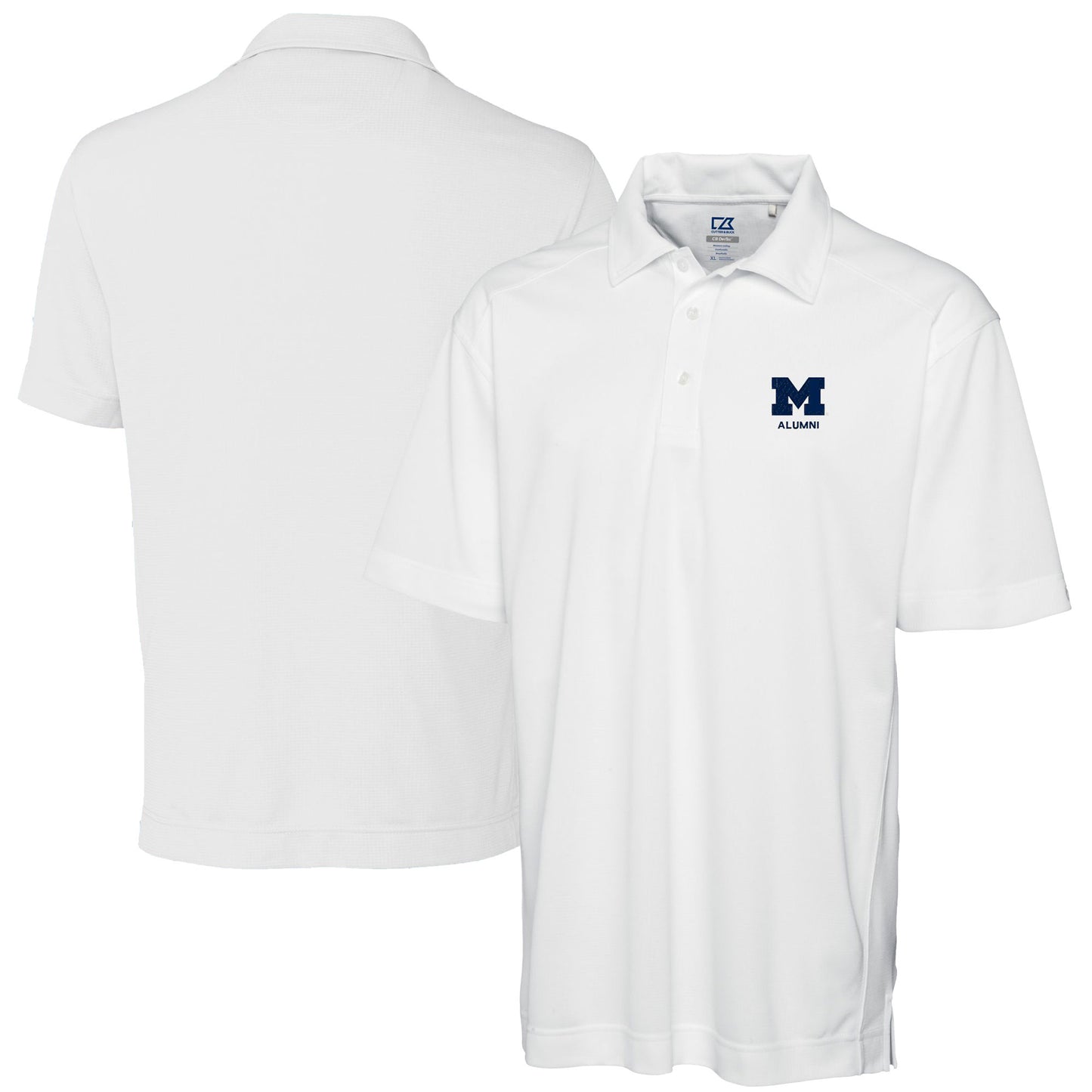 Men's Cutter & Buck White Michigan Wolverines Alumni Logo DryTec Genre Textured Solid Polo