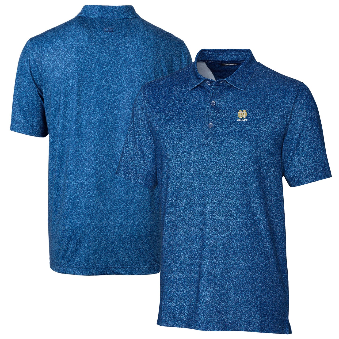 Men's Cutter & Buck Navy Notre Dame Fighting Irish Alumni Logo Pike Micro Floral Print Stretch Polo
