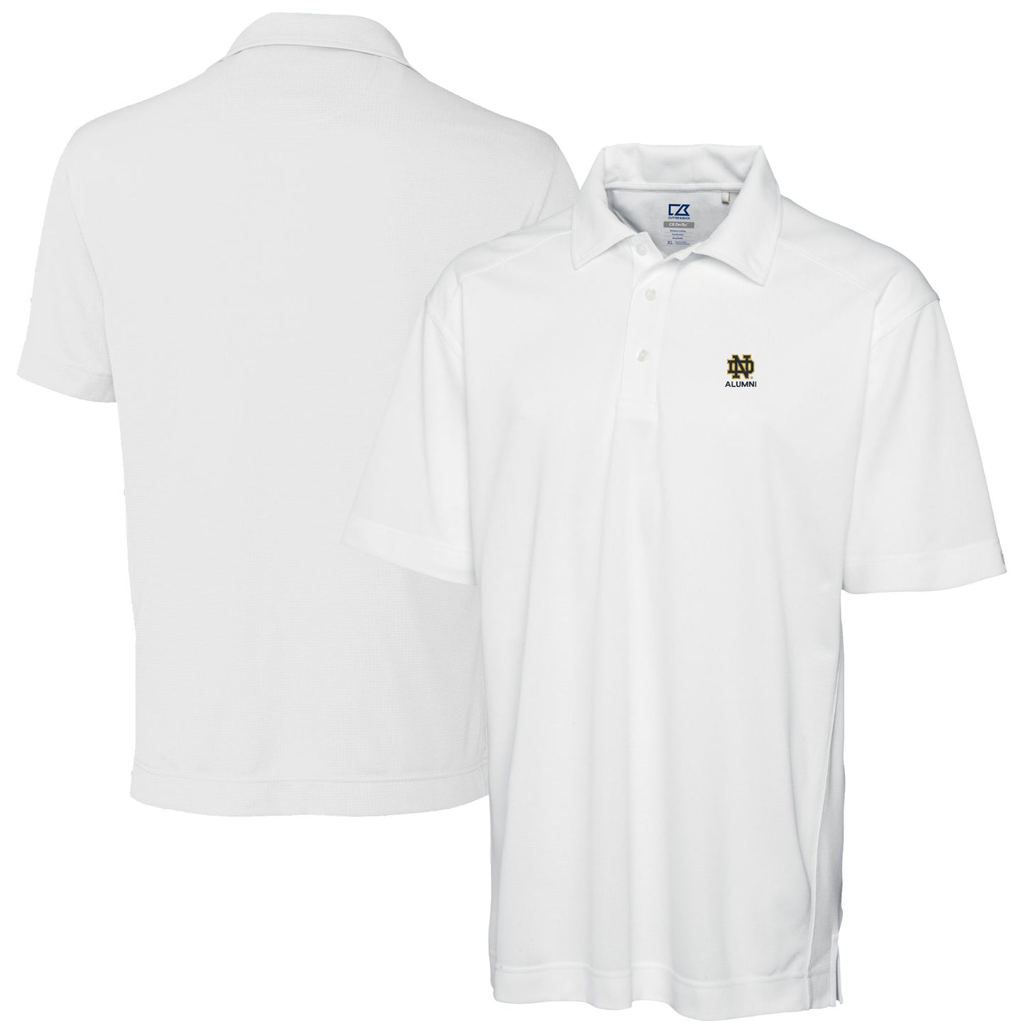 Men's Cutter & Buck White Notre Dame Fighting Irish Alumni Logo DryTec Genre Textured Solid Polo