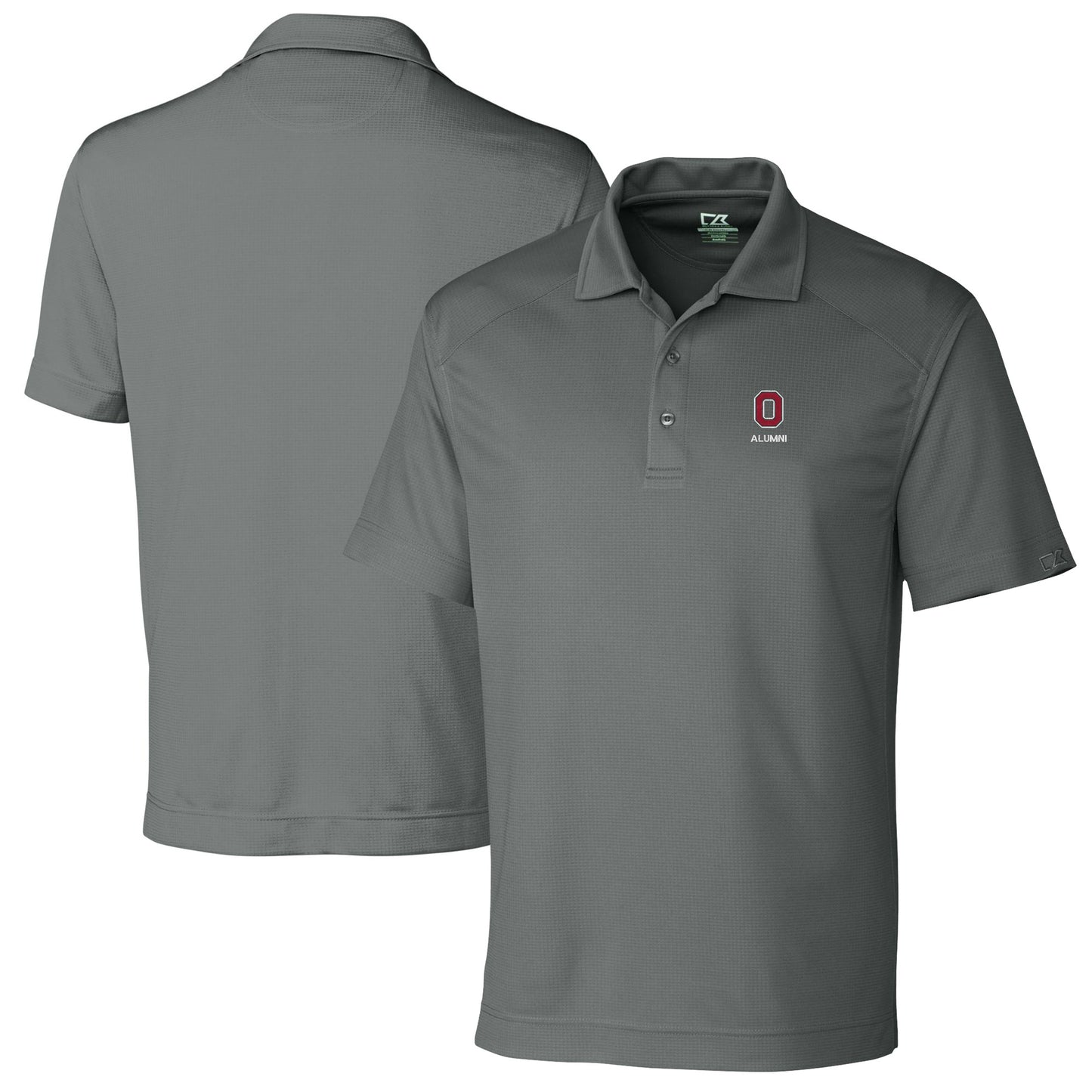 Men's Cutter & Buck Gray Ohio State Buckeyes Alumni Logo DryTec Genre Textured Solid Polo