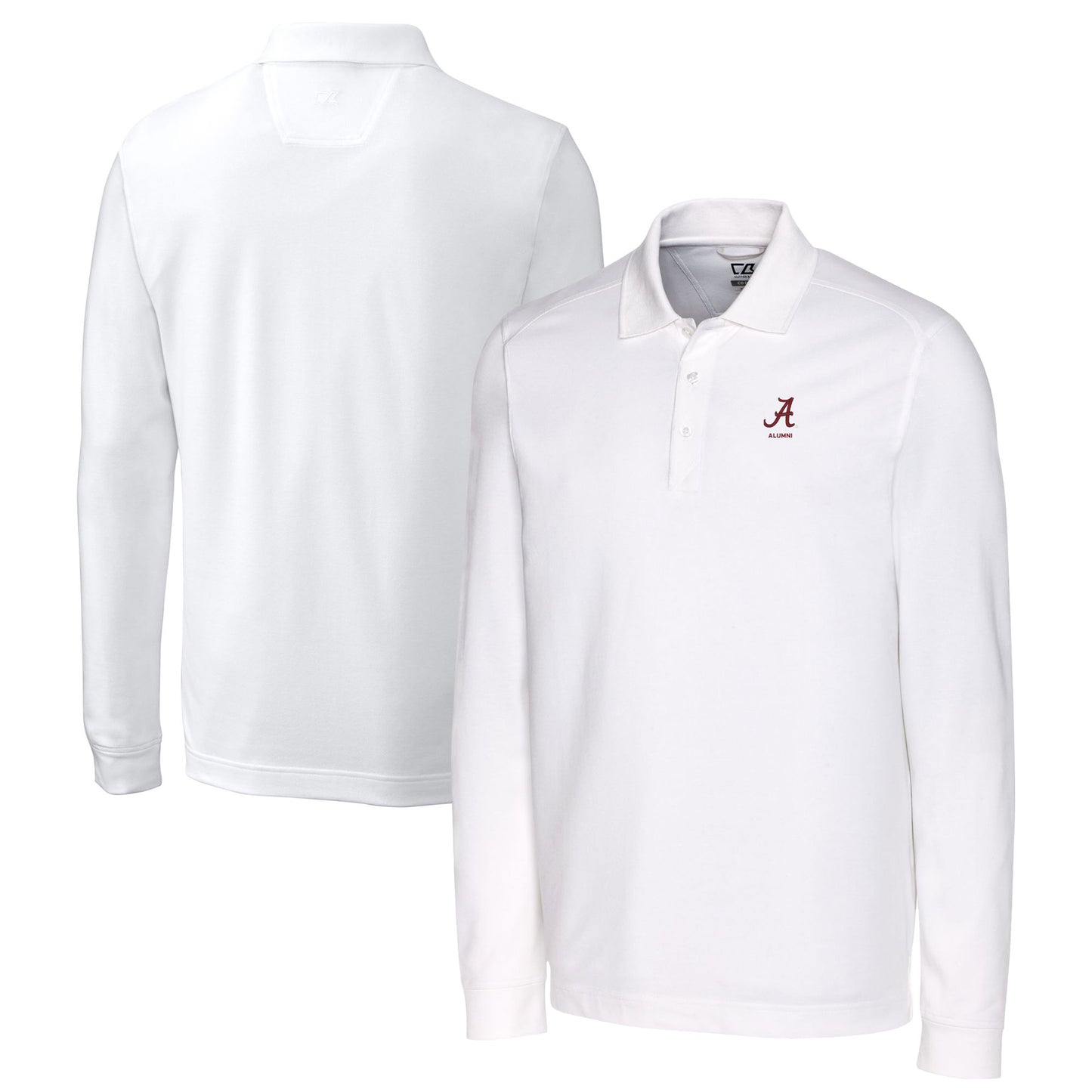 Men's Cutter & Buck White Alabama Crimson Tide Alumni Logo Advantage Tri-Blend Pique Long Sleeve DryTec Polo
