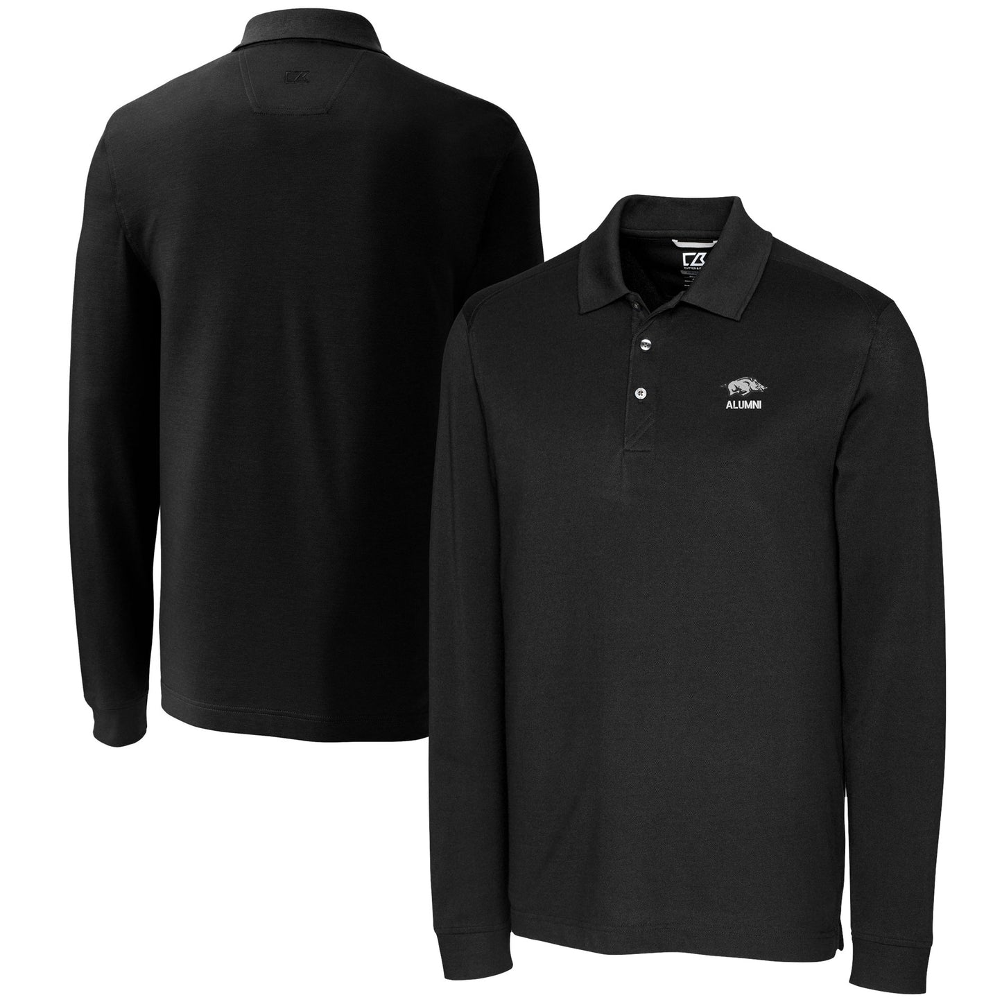 Men's Cutter & Buck Black Arkansas Razorbacks Alumni Logo Advantage Tri-Blend Pique Long Sleeve DryTec Polo