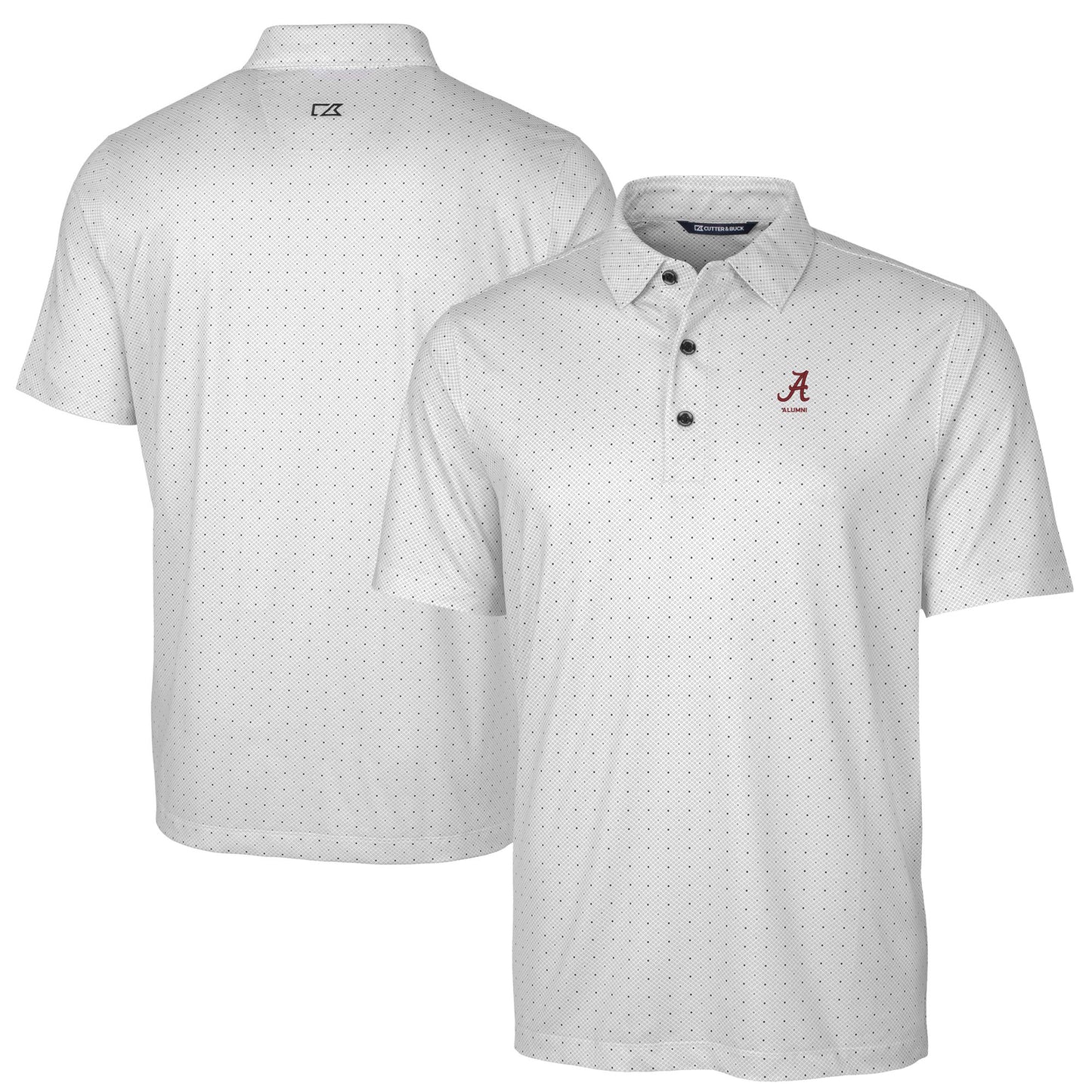 Men's Cutter & Buck Charcoal Alabama Crimson Tide Alumni Logo Double Dot Print Stretch Polo