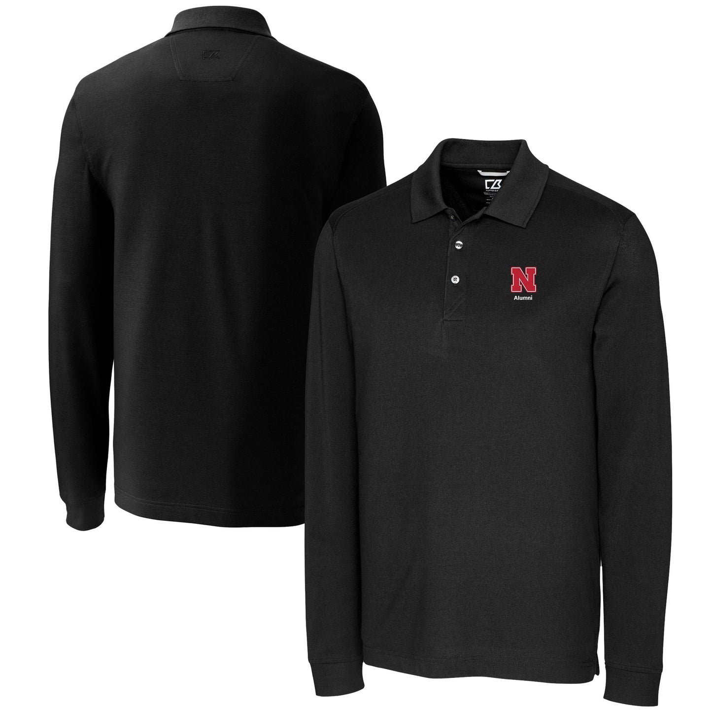 Men's Cutter & Buck Black Nebraska Huskers Alumni Logo Advantage Tri-Blend Pique Long Sleeve DryTec Polo