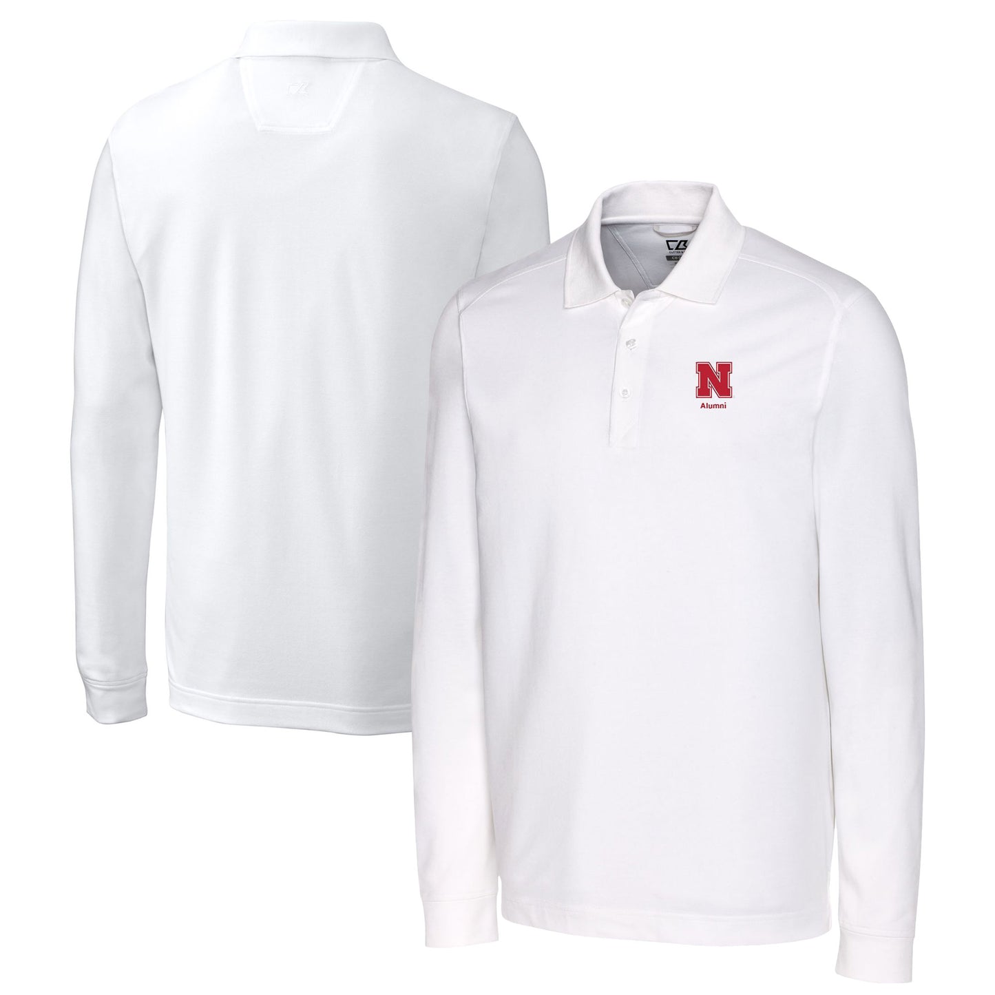 Men's Cutter & Buck White Nebraska Huskers Alumni Logo Advantage Tri-Blend Pique Long Sleeve DryTec Polo