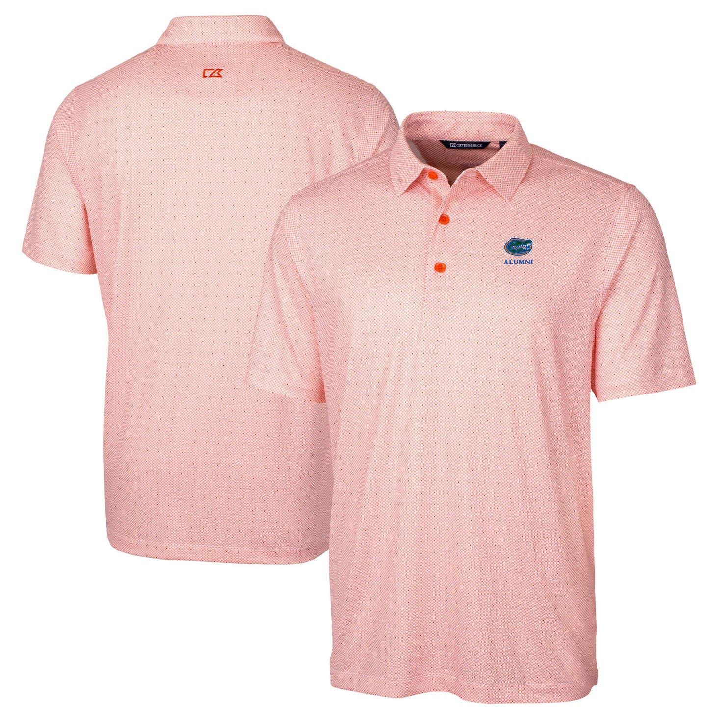 Men's Cutter & Buck Orange Florida Gators Alumni Logo Double Dot Print Stretch Polo