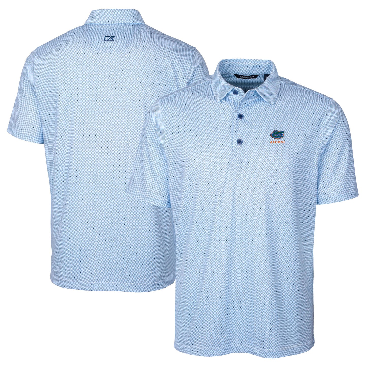 Men's Cutter & Buck Royal Florida Gators Alumni Logo Double Dot Print Stretch Polo