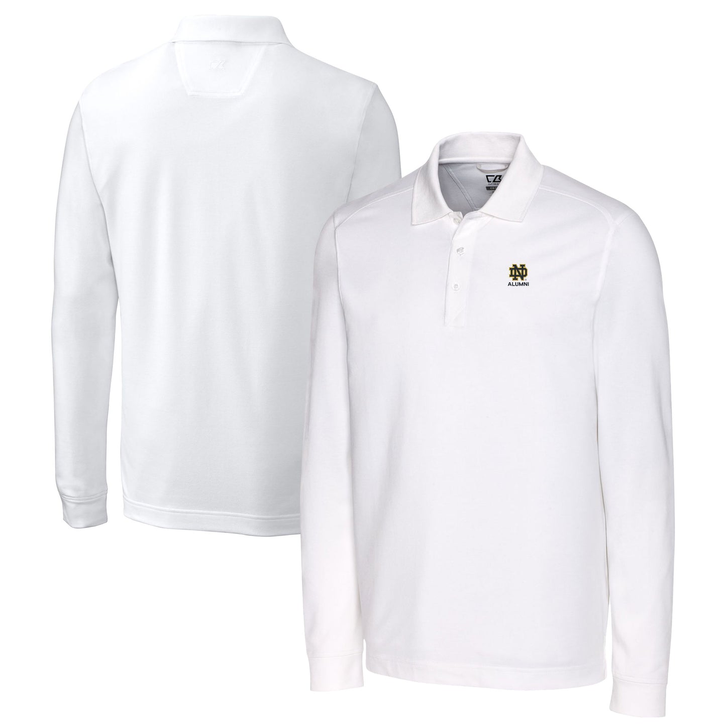 Men's Cutter & Buck White Notre Dame Fighting Irish Alumni Logo Advantage Tri-Blend Pique Long Sleeve DryTec Polo
