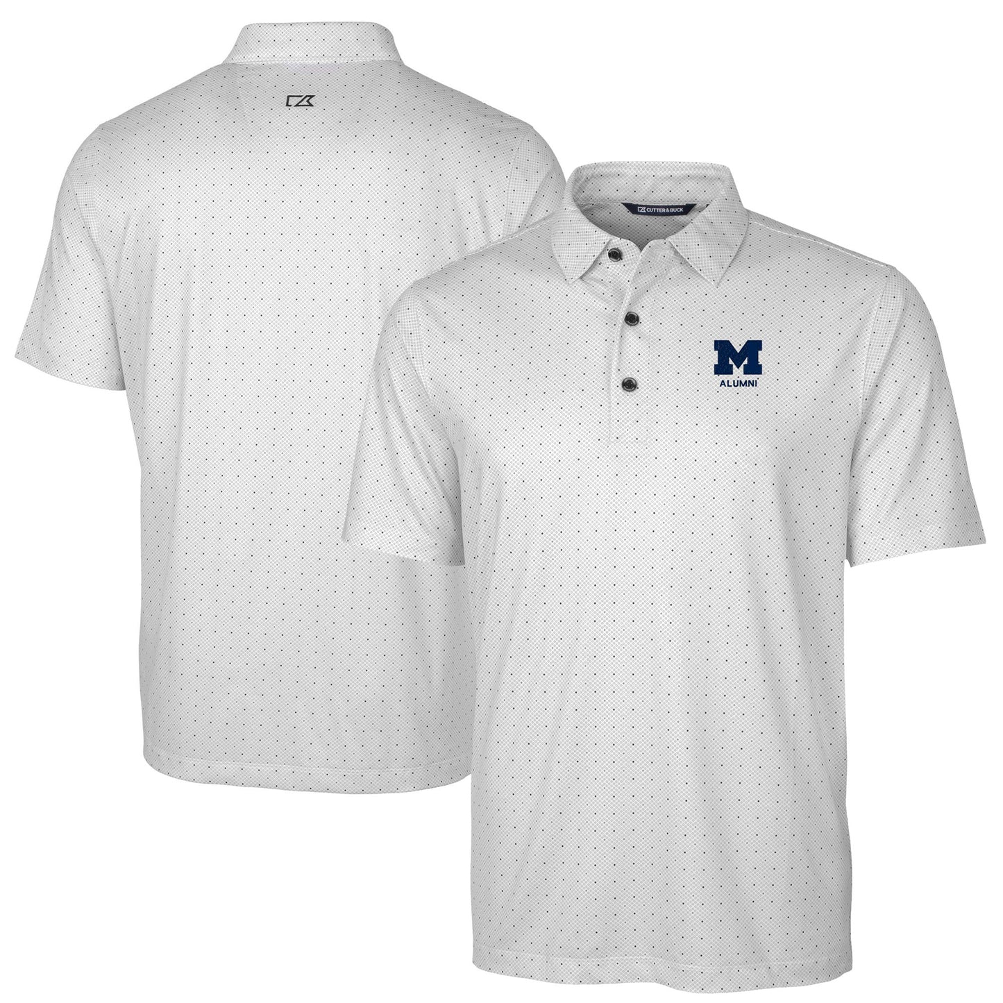 Men's Cutter & Buck Charcoal Michigan Wolverines Alumni Logo Double Dot Print Stretch Polo