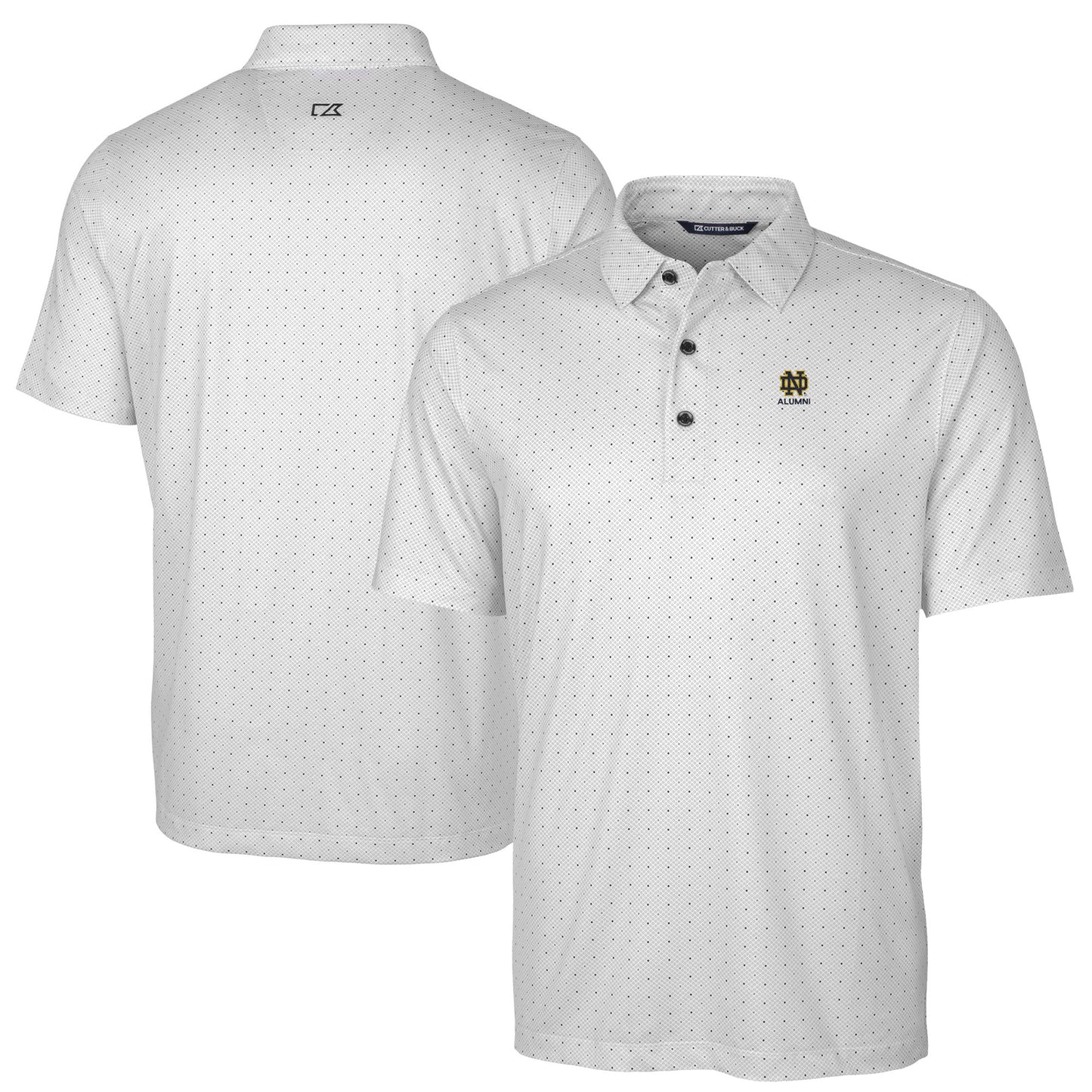 Men's Cutter & Buck Charcoal Notre Dame Fighting Irish Alumni Logo Double Dot Print Stretch Polo