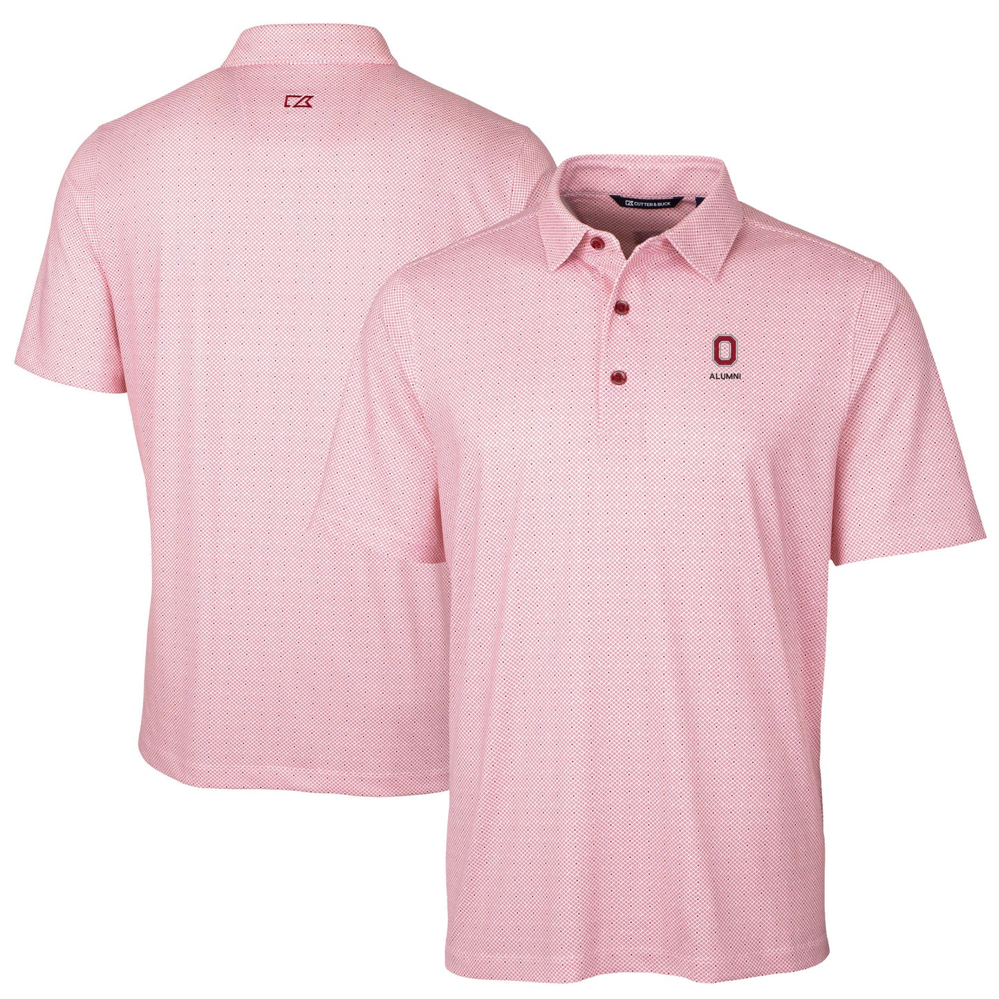 Men's Cutter & Buck Scarlet Ohio State Buckeyes Alumni Logo Double Dot Print Stretch Polo