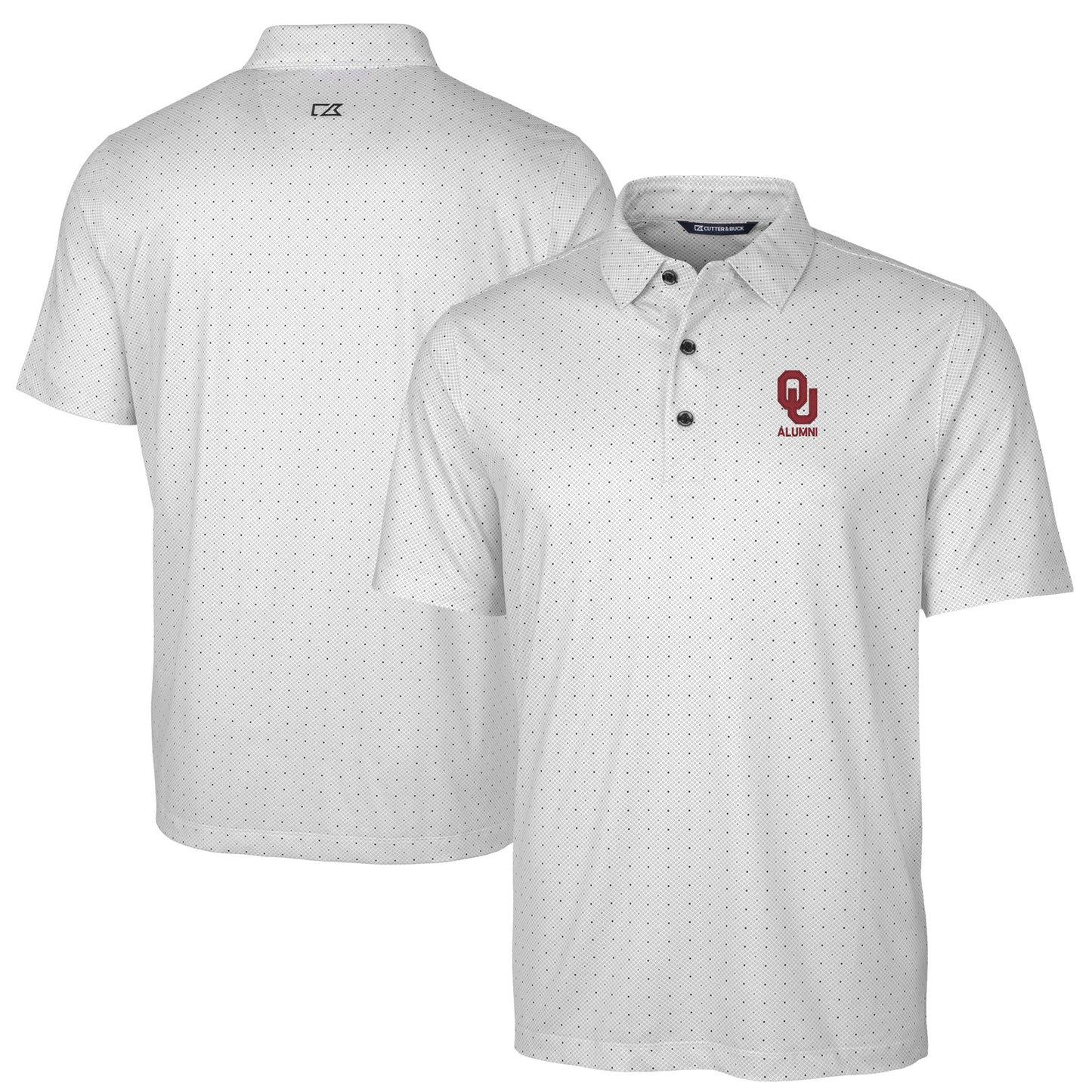 Men's Cutter & Buck Charcoal Oklahoma Sooners Alumni Logo Double Dot Print Stretch Polo