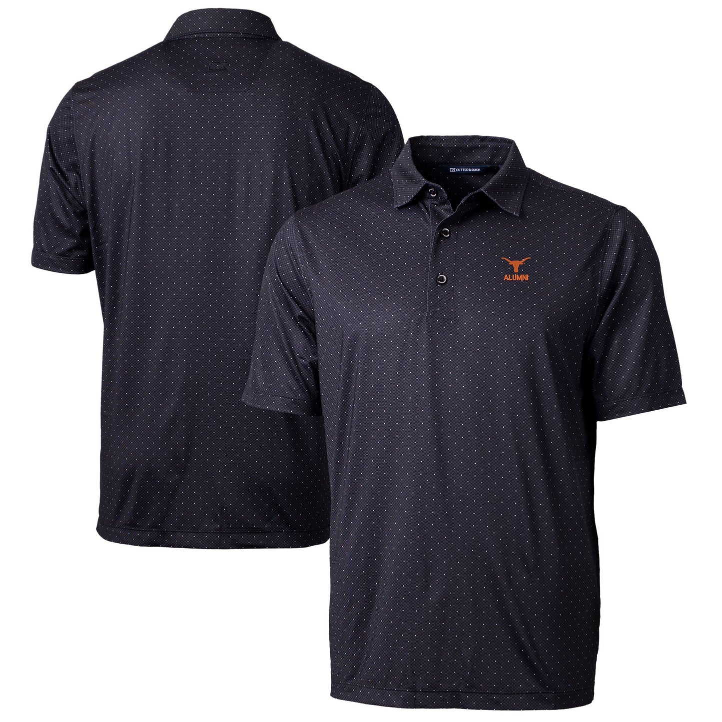 Men's Cutter & Buck Black Texas Longhorns Alumni Logo Double Dot Print Stretch Polo