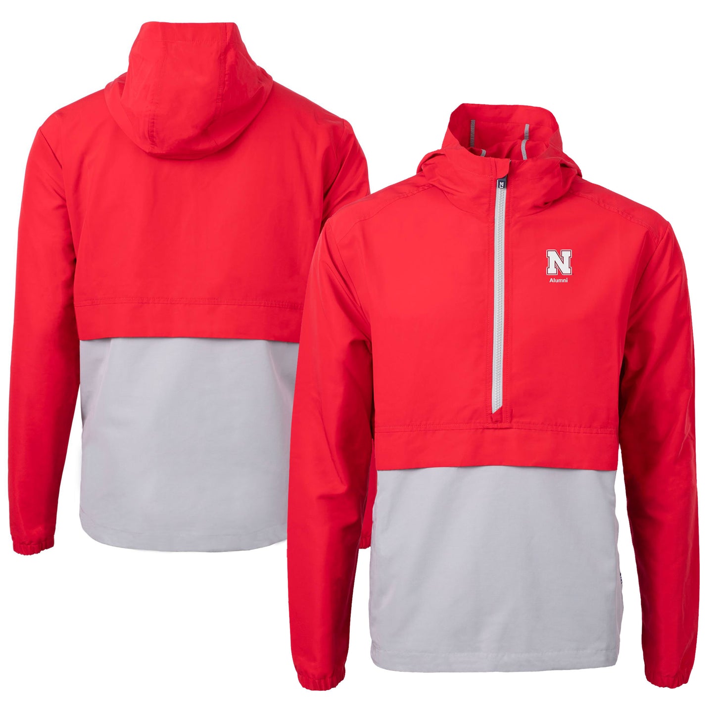 Men's Cutter & Buck Scarlet Nebraska Huskers Alumni Logo Charter Eco Knit Recycled Anorak Half-Zip Jacket