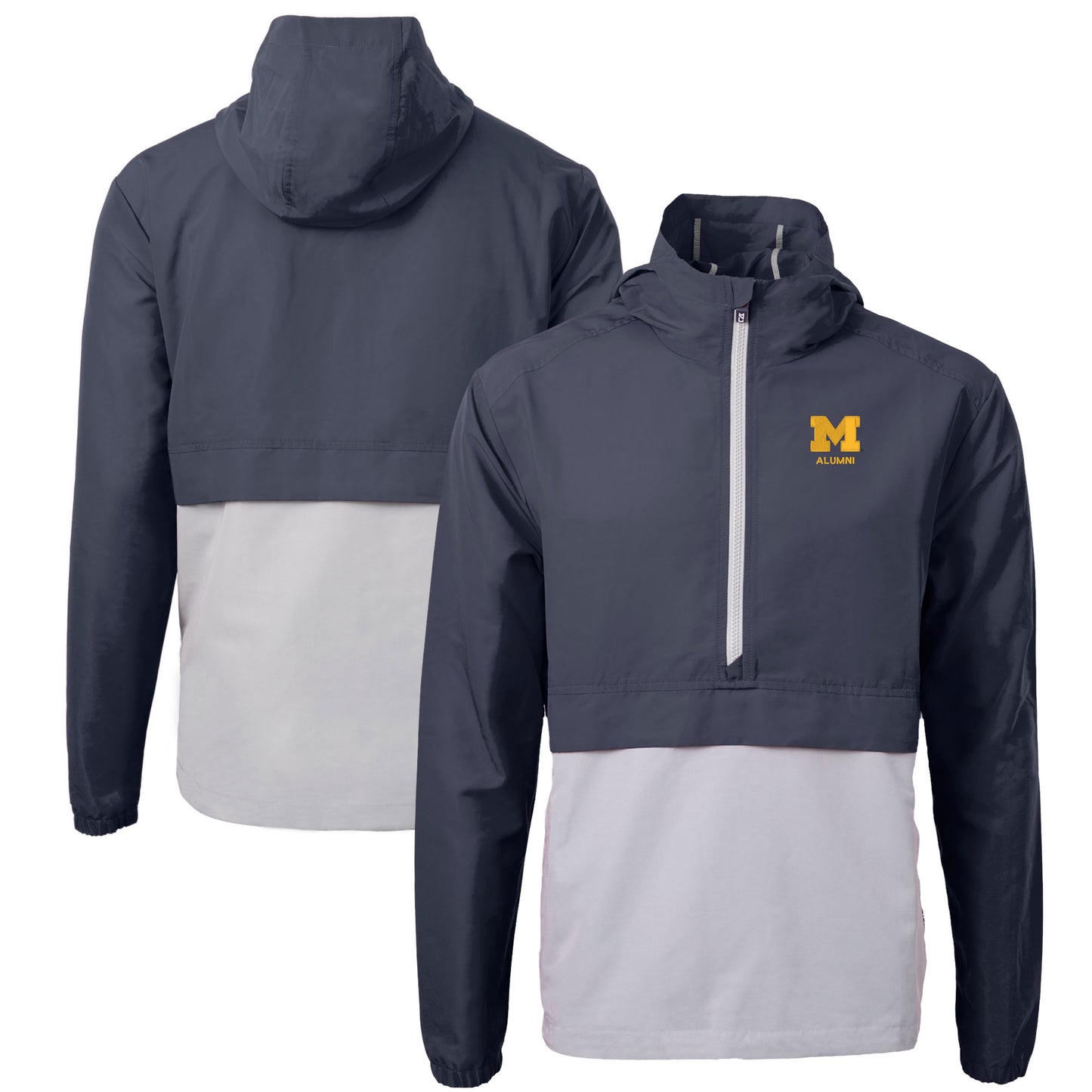 Men's Cutter & Buck Navy Michigan Wolverines Alumni Logo Charter Eco Knit Recycled Anorak Half-Zip Jacket
