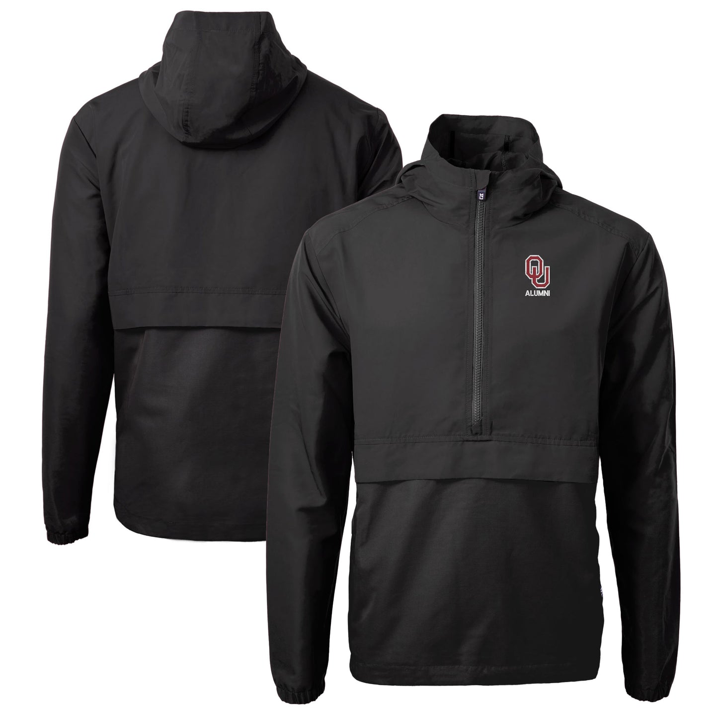 Men's Cutter & Buck Black Oklahoma Sooners Alumni Logo Charter Eco Knit Recycled Anorak Half-Zip Jacket