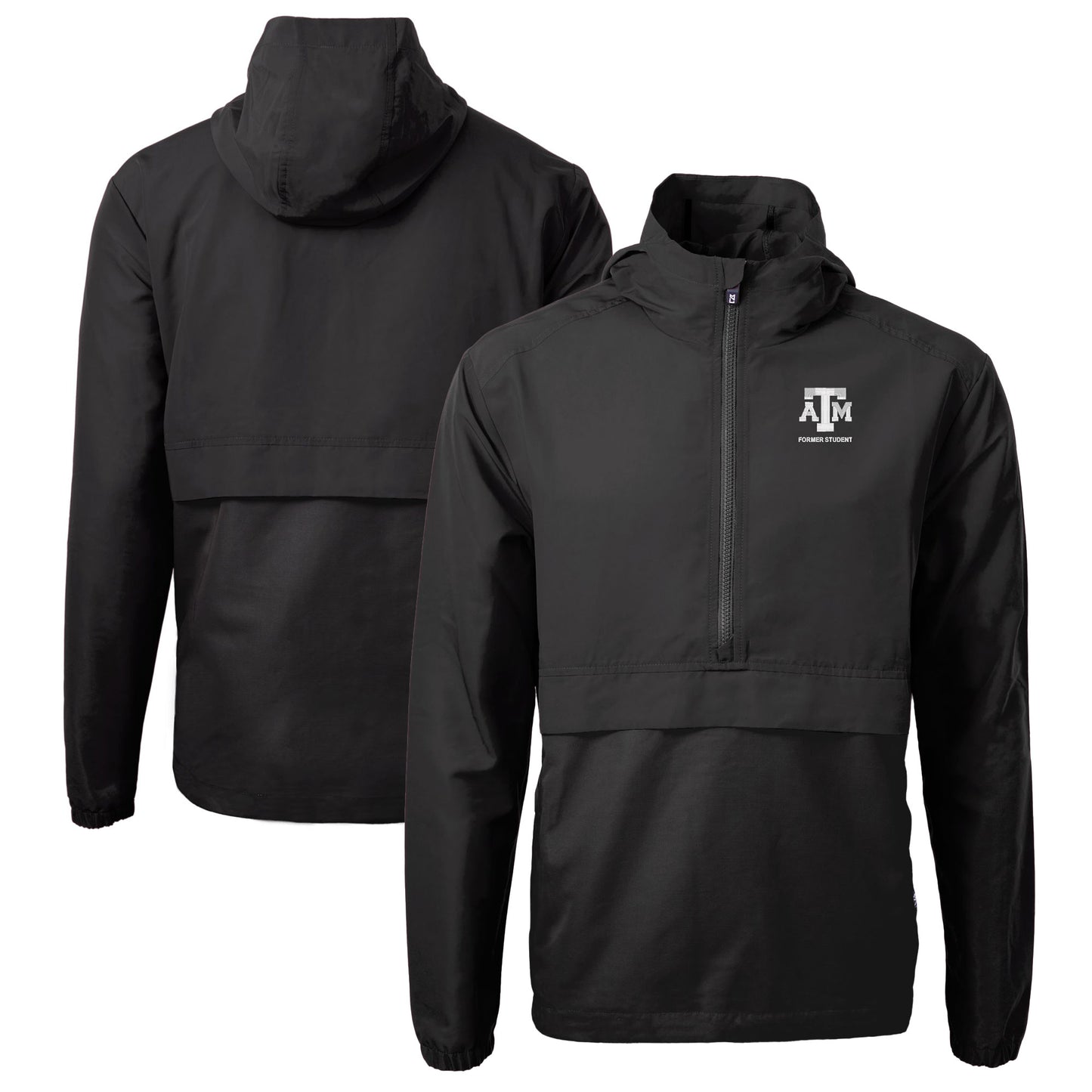Men's Cutter & Buck Black Texas A&M Aggies Alumni Logo Charter Eco Knit Recycled Anorak Half-Zip Jacket