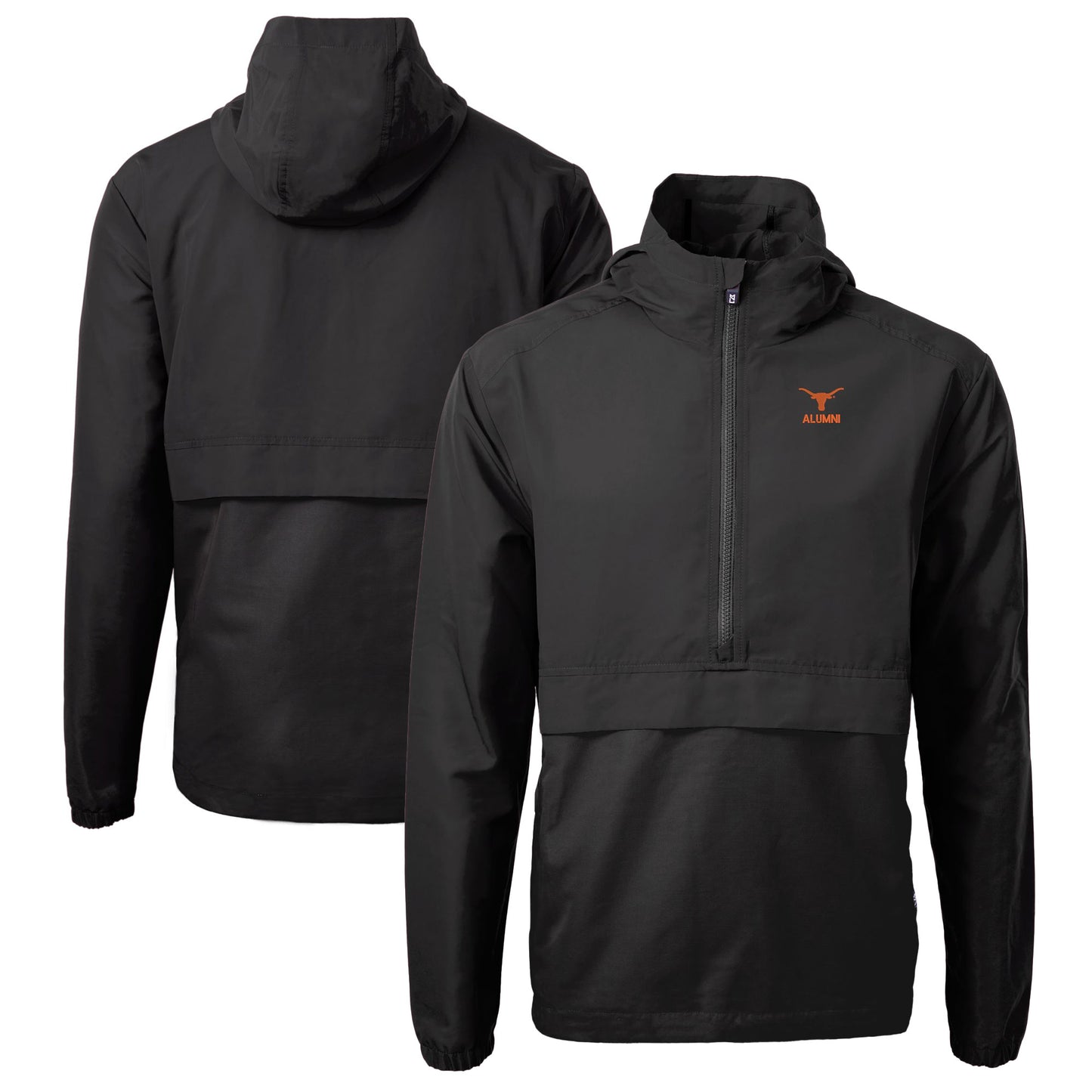 Men's Cutter & Buck Black Texas Longhorns Alumni Logo Charter Eco Knit Recycled Anorak Half-Zip Jacket
