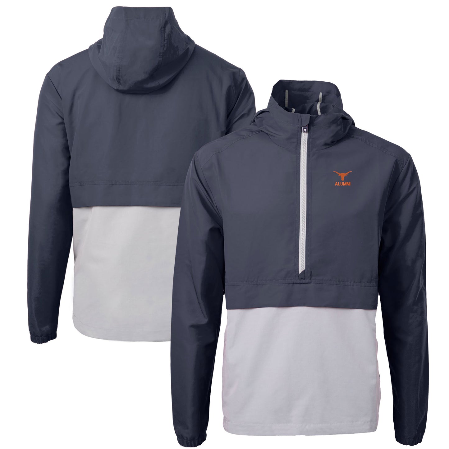 Men's Cutter & Buck Navy Texas Longhorns Alumni Logo Charter Eco Knit Recycled Anorak Half-Zip Jacket