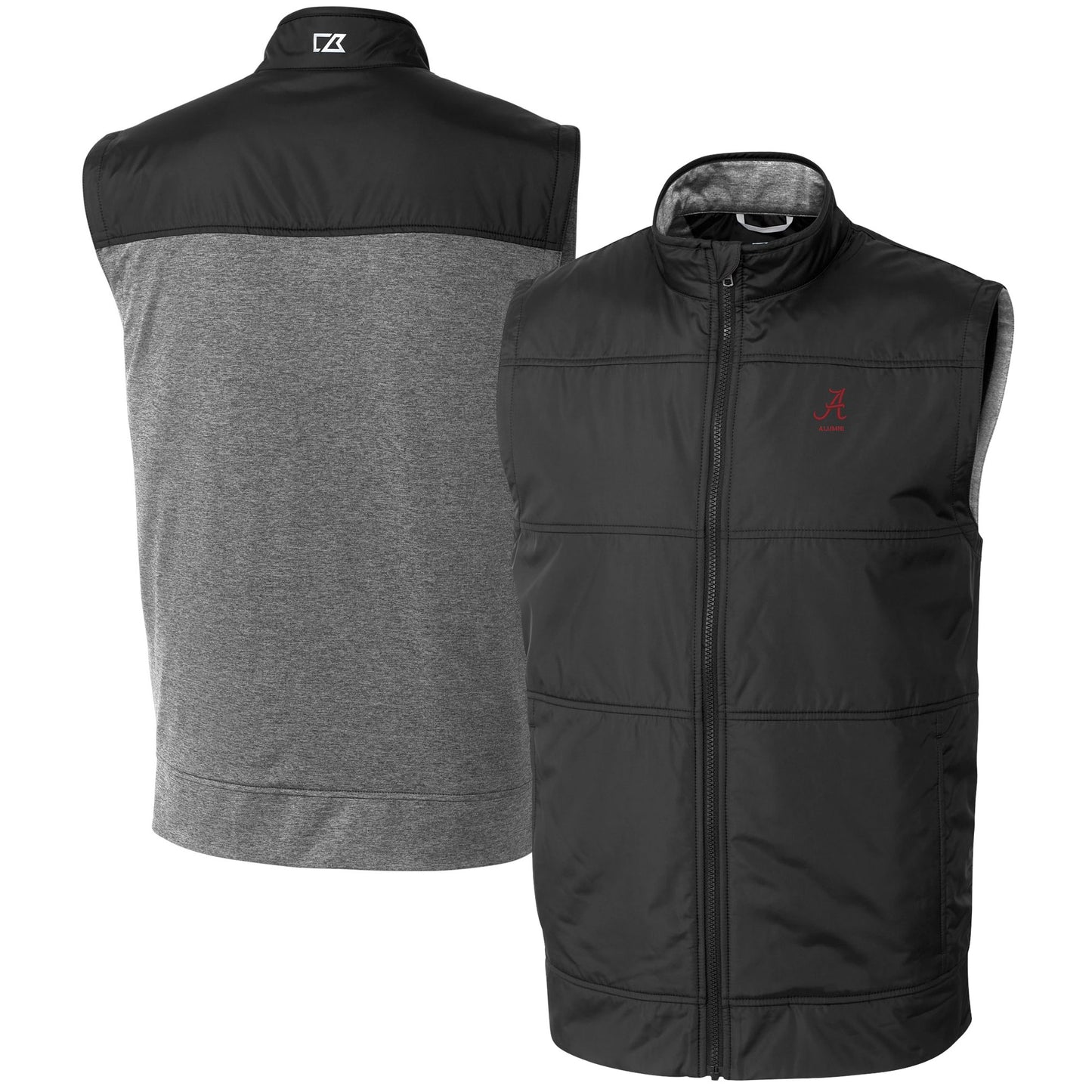 Men's Cutter & Buck Black Alabama Crimson Tide Alumni Logo Stealth Hybrid Quilted Windbreaker Full-Zip Vest