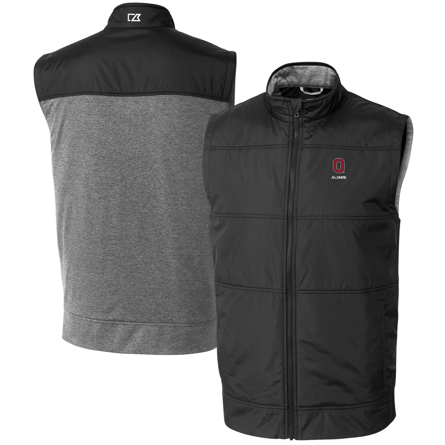 Men's Cutter & Buck Black Ohio State Buckeyes Alumni Logo Stealth Hybrid Quilted Windbreaker Full-Zip Vest