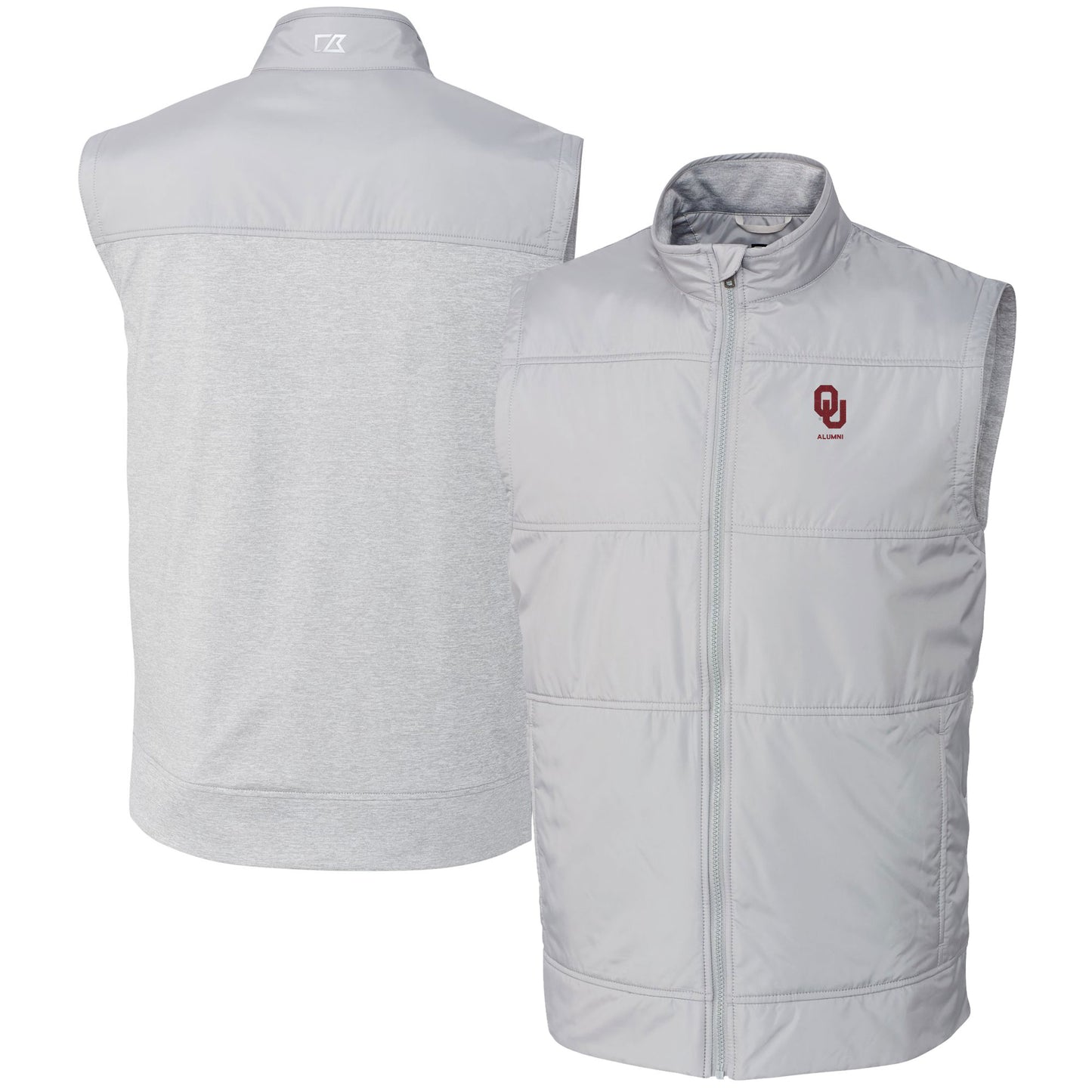Men's Cutter & Buck Gray Oklahoma Sooners Alumni Logo Stealth Hybrid Quilted Windbreaker Full-Zip Vest
