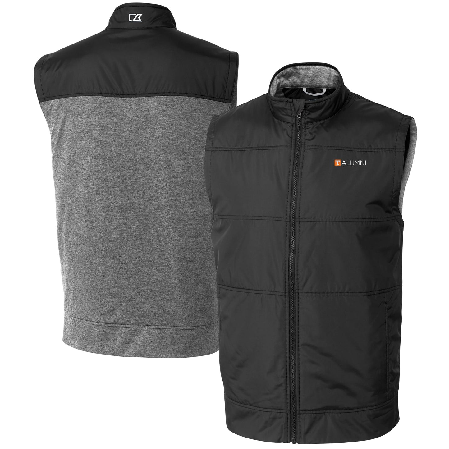 Men's Cutter & Buck Black Tennessee Volunteers Alumni Logo Stealth Hybrid Quilted Windbreaker Full-Zip Vest