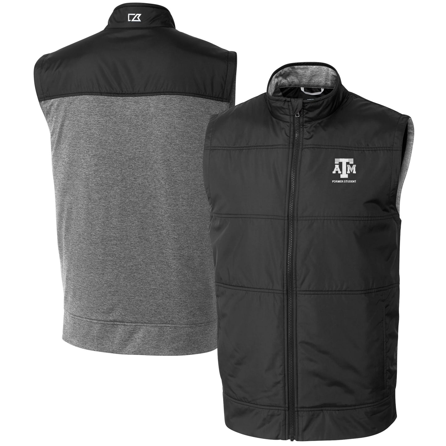 Men's Cutter & Buck Black Texas A&M Aggies Alumni Logo Stealth Hybrid Quilted Windbreaker Full-Zip Vest