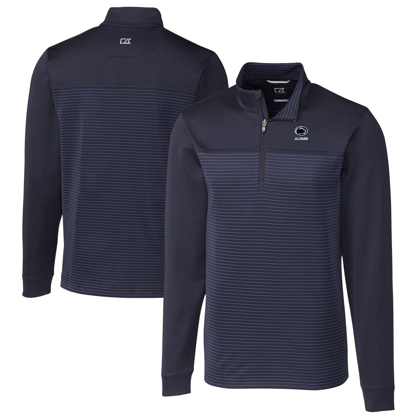 Men's Cutter & Buck Navy Penn State Nittany Lions Alumni Logo Traverse Stripe Stretch Quarter-Zip Pullover Top