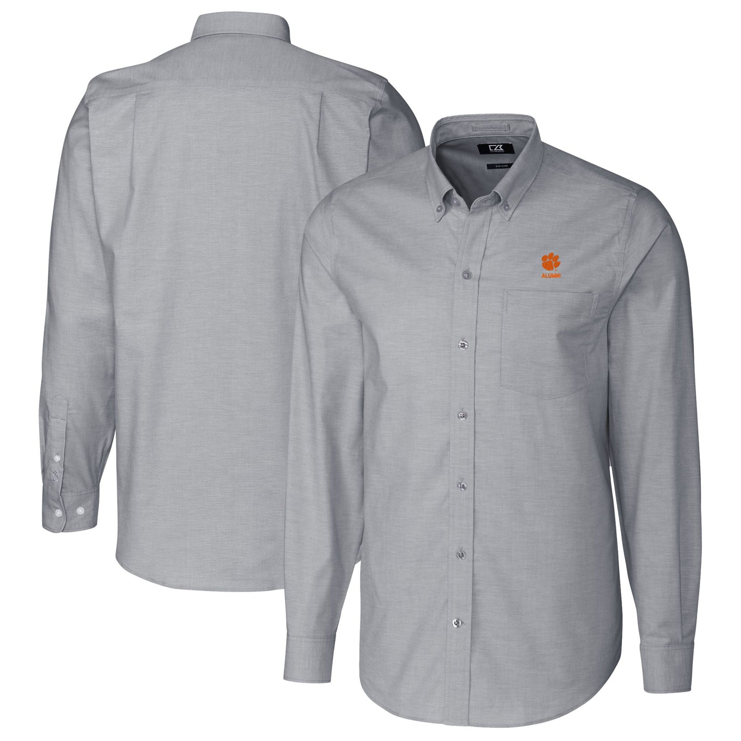 Men's Cutter & Buck Charcoal Clemson Tigers Alumni Logo Stretch Oxford Long Sleeve Button-Down Shirt