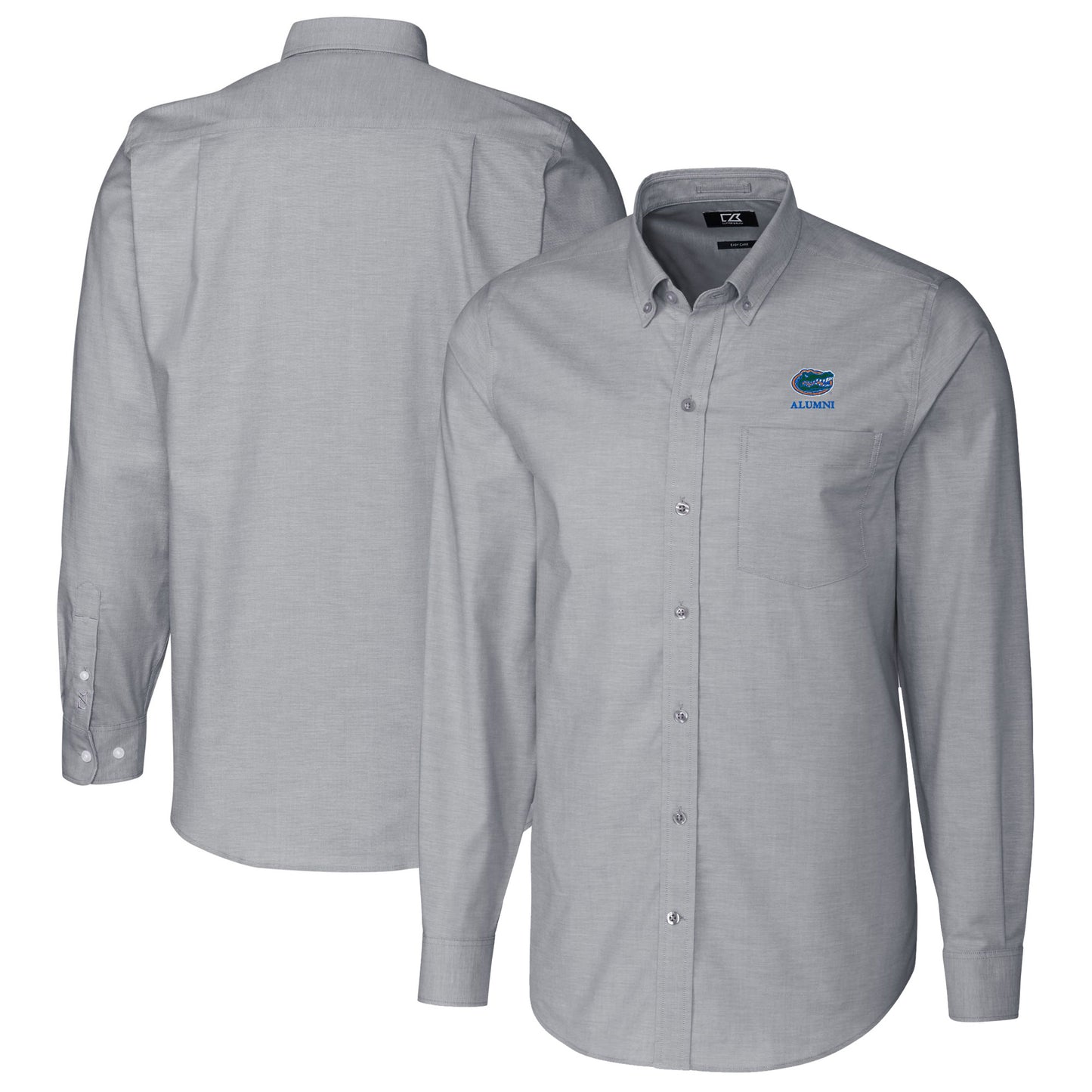 Men's Cutter & Buck Charcoal Florida Gators Alumni Logo Stretch Oxford Long Sleeve Button-Down Shirt