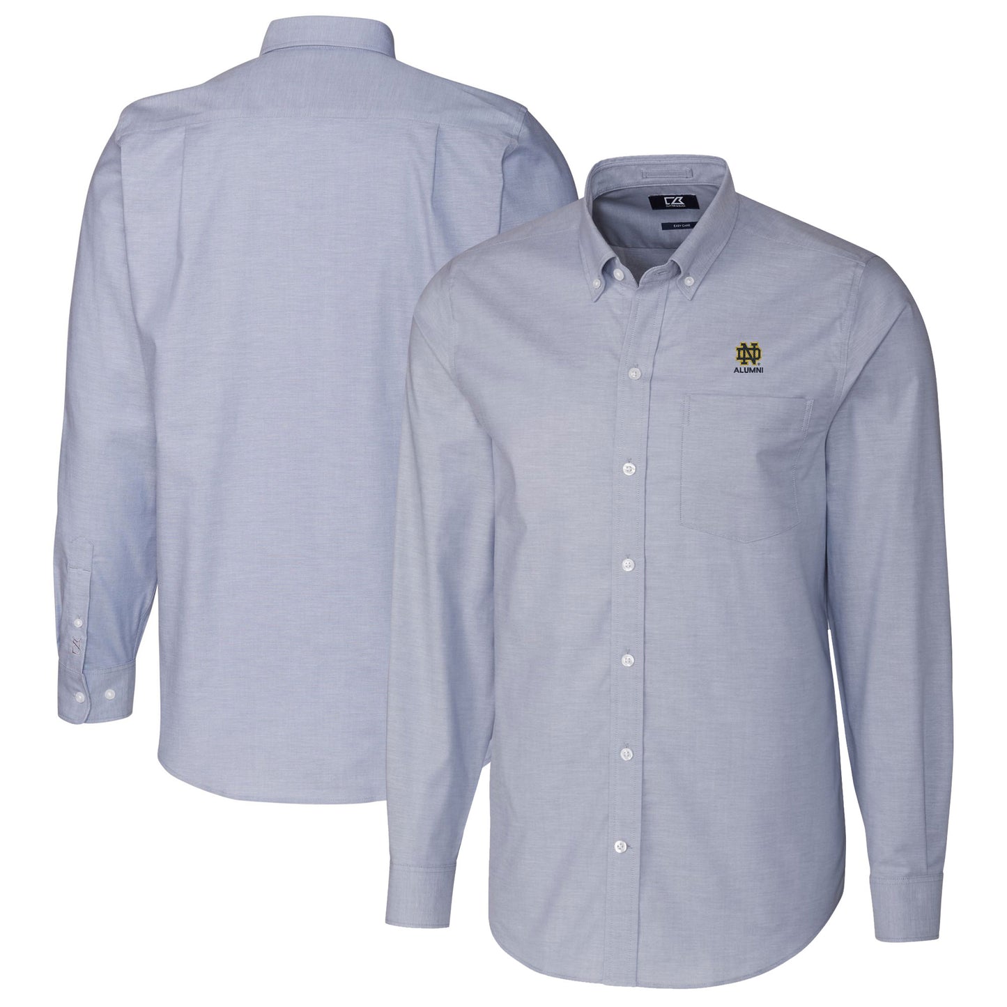Men's Cutter & Buck Light Blue Notre Dame Fighting Irish Alumni Logo Stretch Oxford Long Sleeve Button-Down Shirt