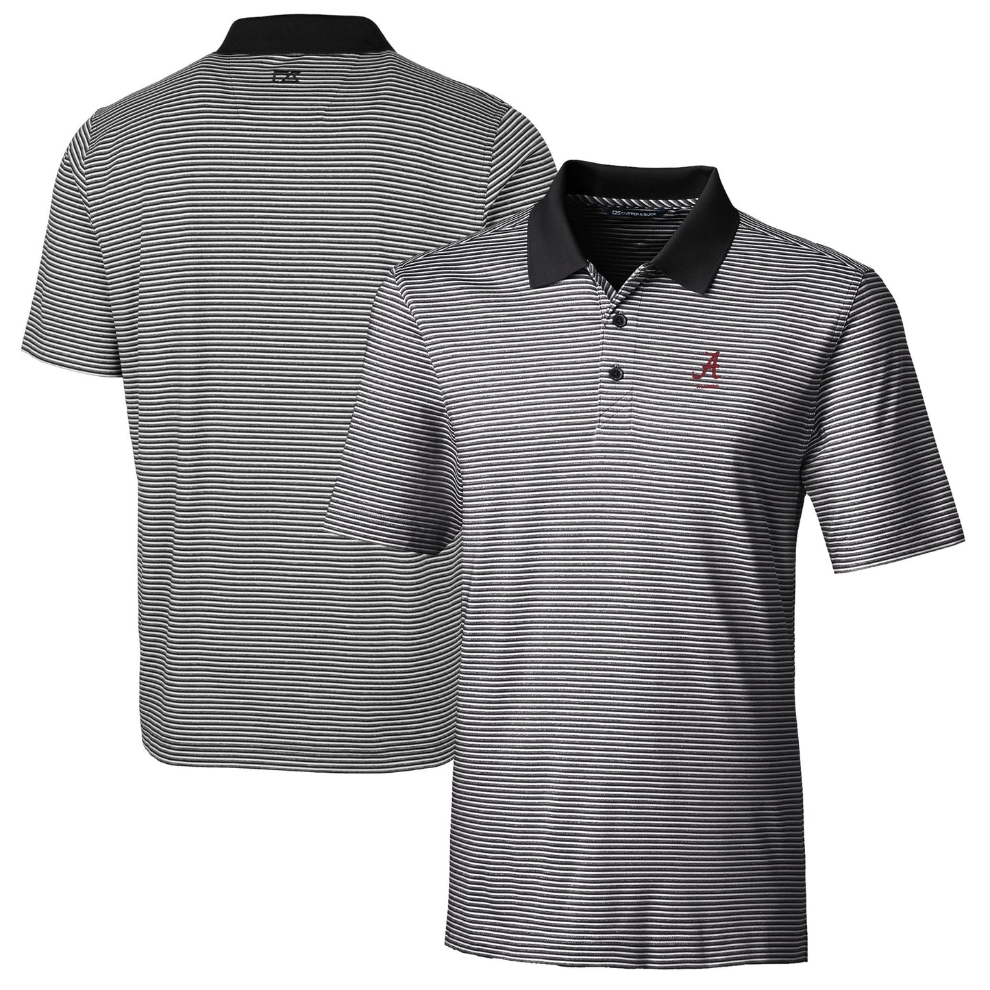Men's Cutter & Buck Black Alabama Crimson Tide Alumni Logo Forge Tonal Stripe Stretch Polo