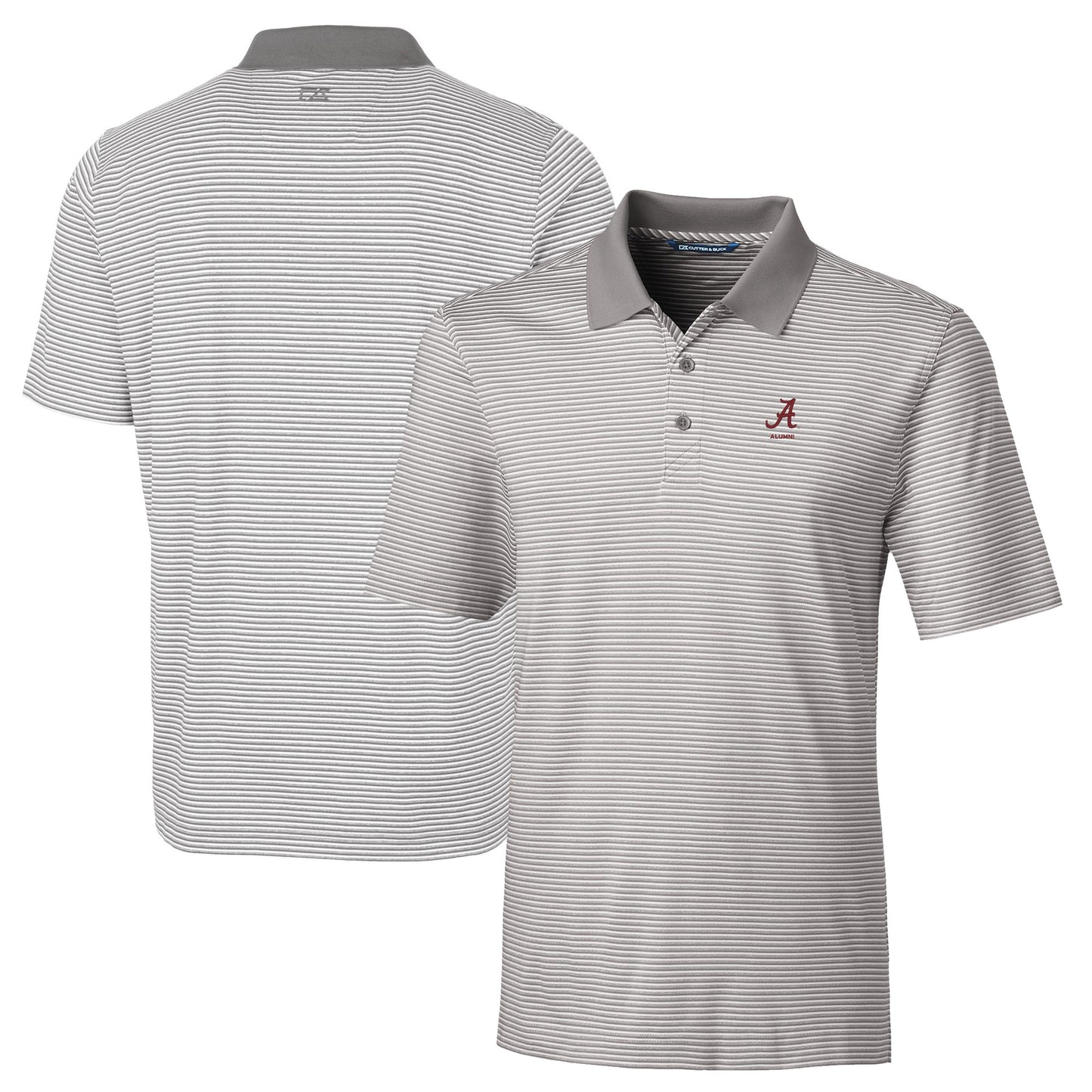 Men's Cutter & Buck Gray Alabama Crimson Tide Alumni Logo Forge Tonal Stripe Stretch Polo