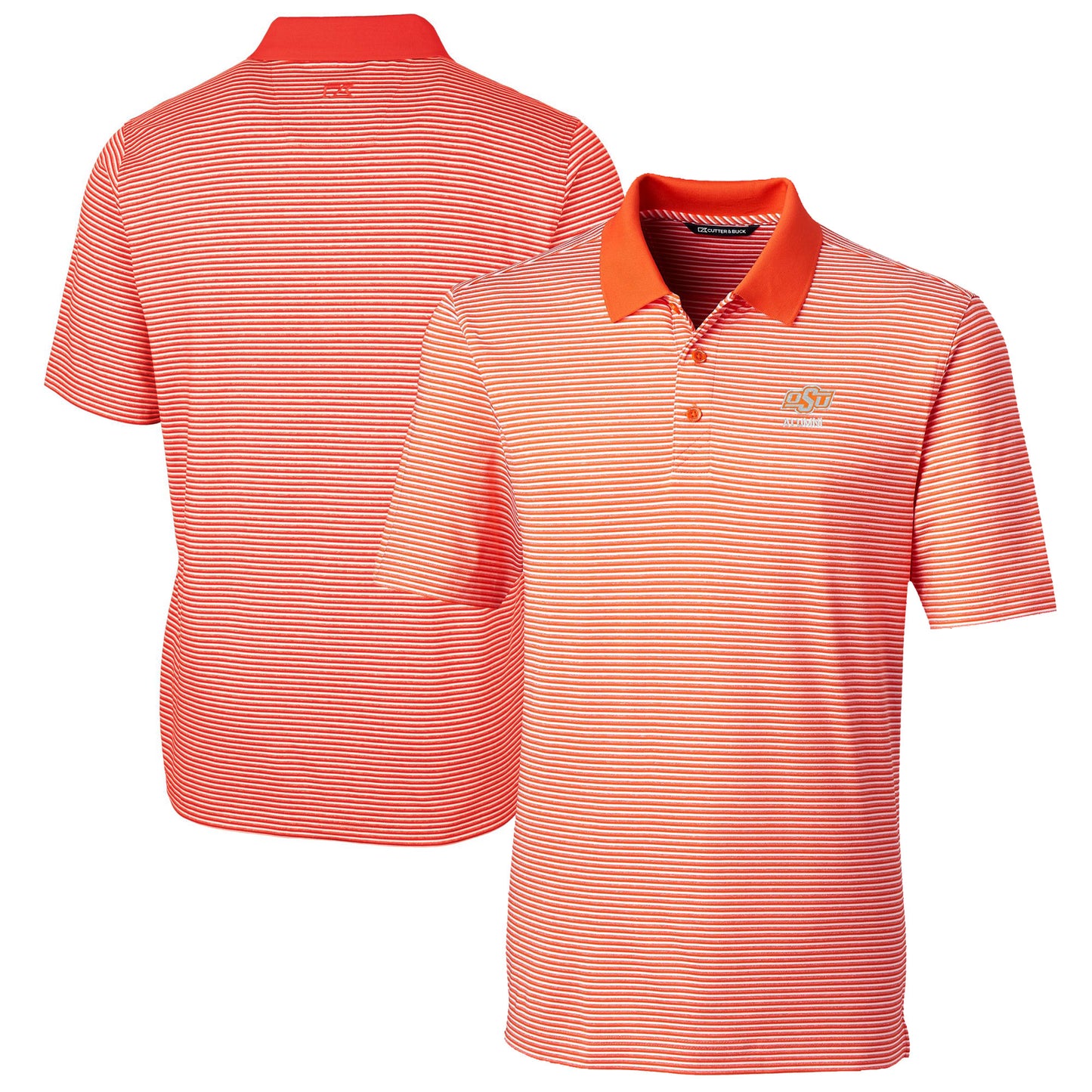 Men's Cutter & Buck Orange Oklahoma State Cowboys Alumni Logo Forge Tonal Stripe Stretch Polo