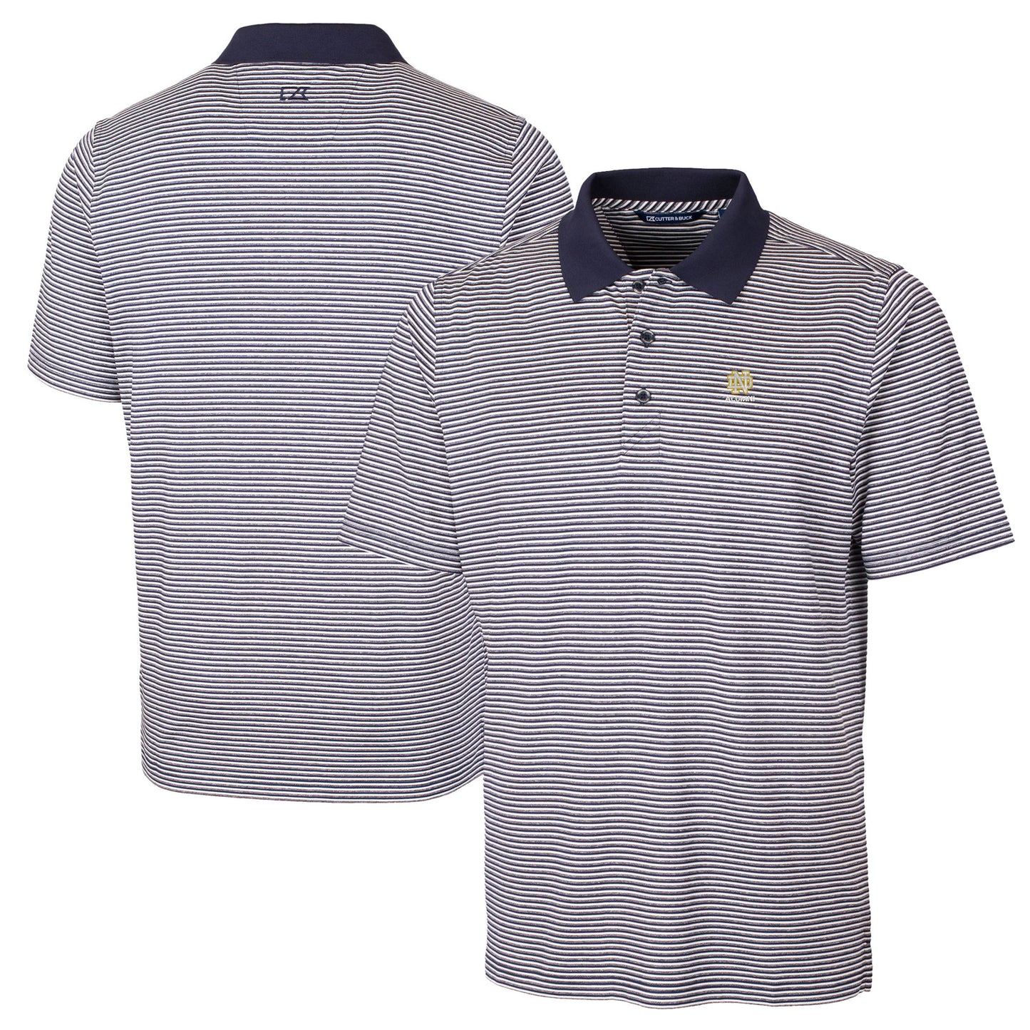 Men's Cutter & Buck Navy Notre Dame Fighting Irish Alumni Logo Forge Tonal Stripe Stretch Polo