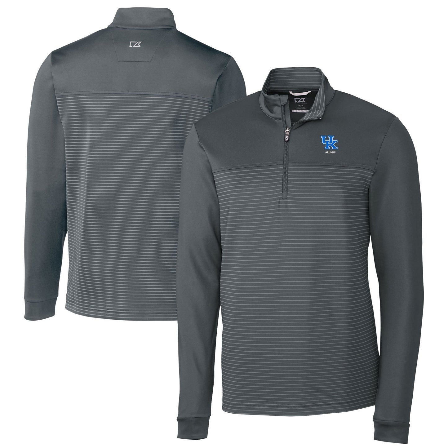 Men's Cutter & Buck Gray Kentucky Wildcats Alumni Logo Traverse Stripe Stretch Quarter-Zip Pullover Top