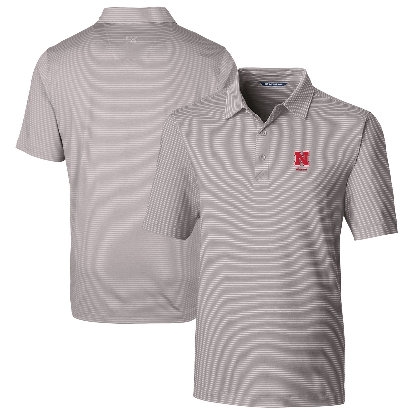 Men's Cutter & Buck Gray Nebraska Huskers Alumni Logo Forge Pencil Stripe Stretch DryTec Polo