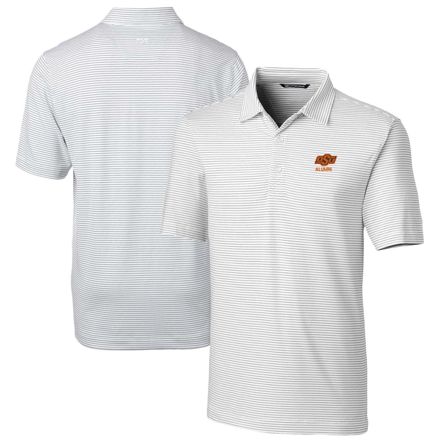 Men's Cutter & Buck White Oklahoma State Cowboys Alumni Logo Forge Pencil Stripe Stretch DryTec Polo