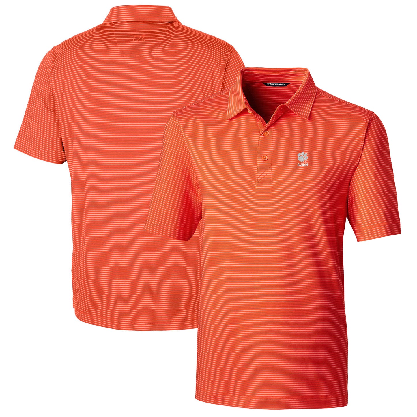 Men's Cutter & Buck Orange Clemson Tigers Alumni Logo Forge Pencil Stripe Stretch DryTec Polo