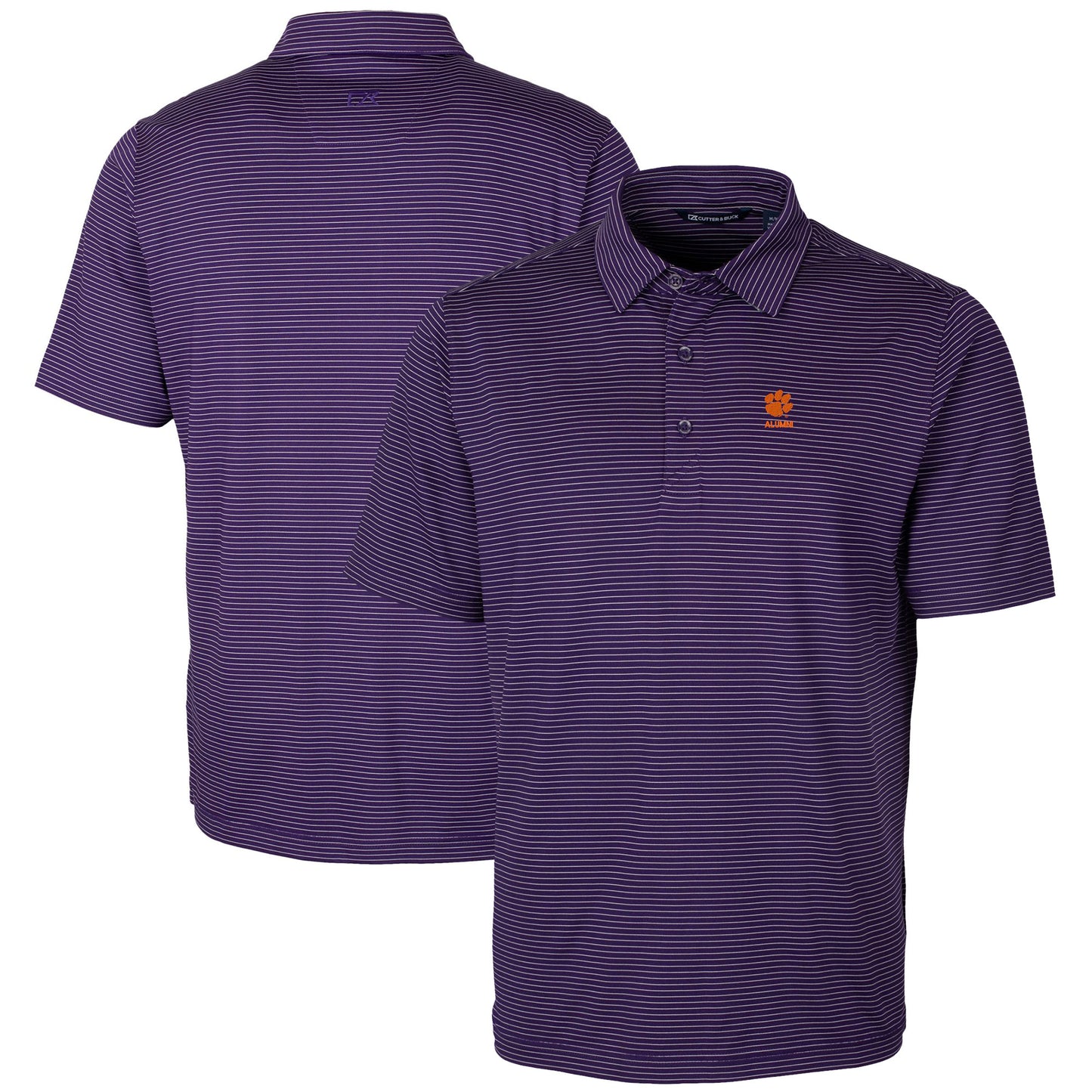 Men's Cutter & Buck Purple Clemson Tigers Alumni Logo Forge Pencil Stripe Stretch DryTec Polo