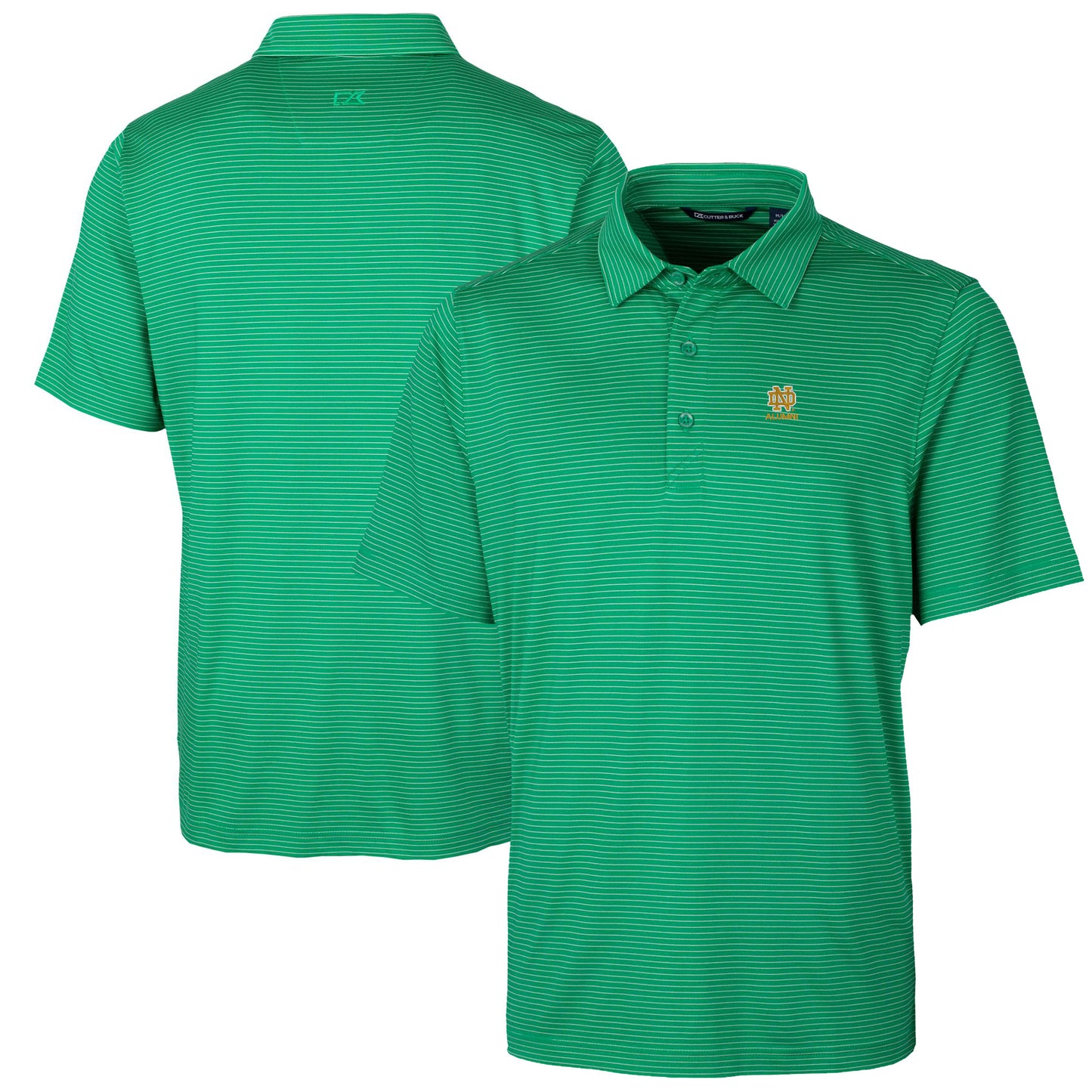 Men's Cutter & Buck Green Notre Dame Fighting Irish Alumni Logo Forge Pencil Stripe Stretch DryTec Polo