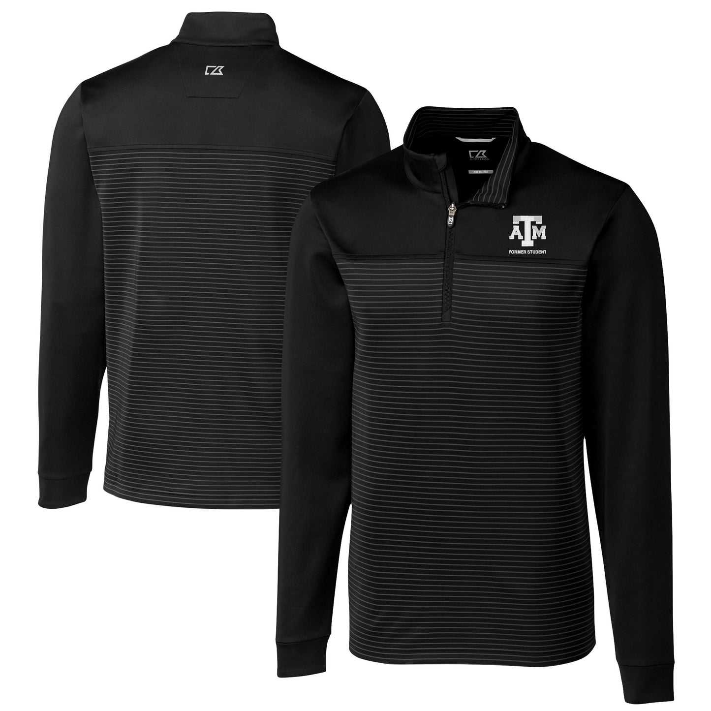 Men's Cutter & Buck Black Texas A&M Aggies Alumni Logo Traverse Stripe Stretch Quarter-Zip Pullover Top