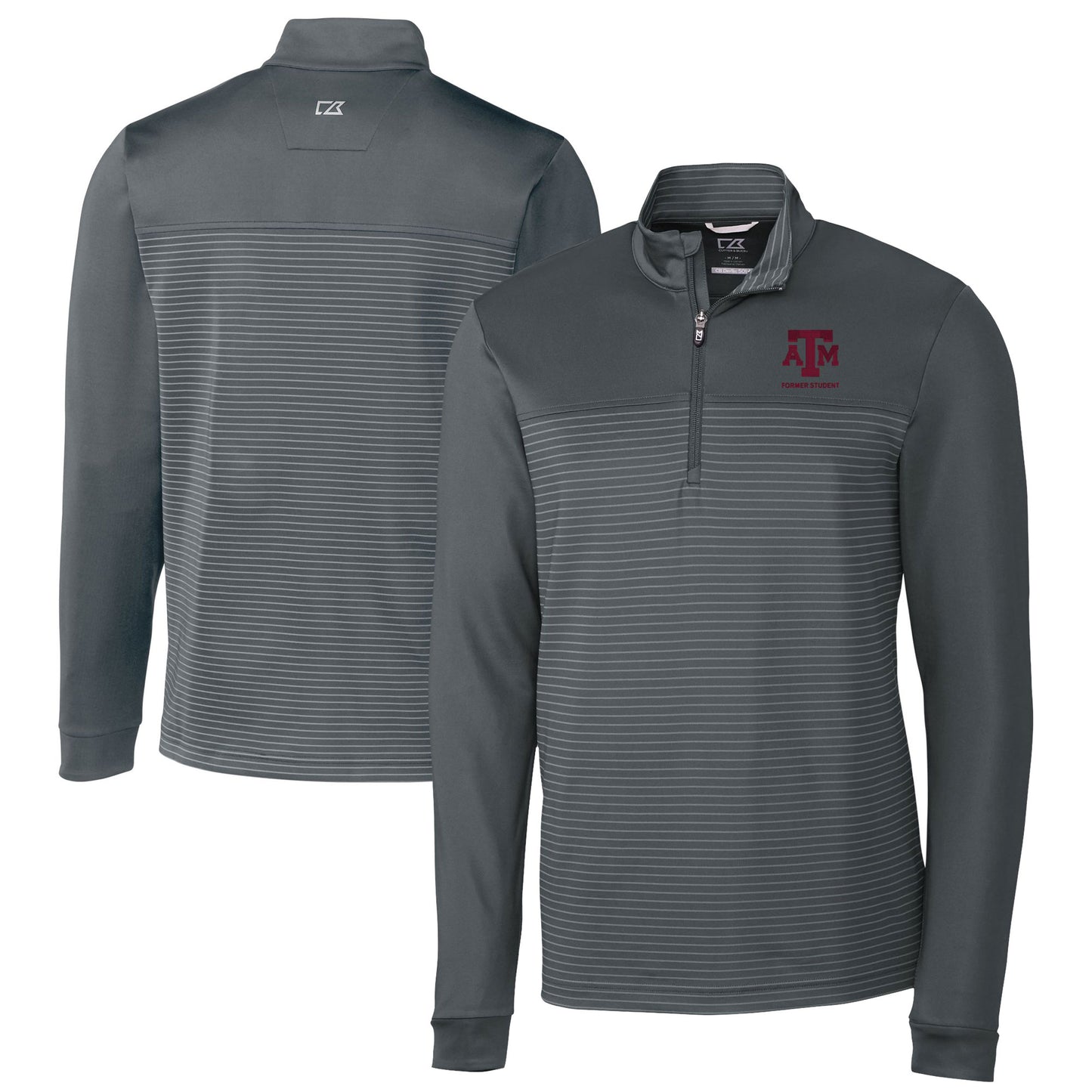 Men's Cutter & Buck Gray Texas A&M Aggies Alumni Logo Traverse Stripe Stretch Quarter-Zip Pullover Top