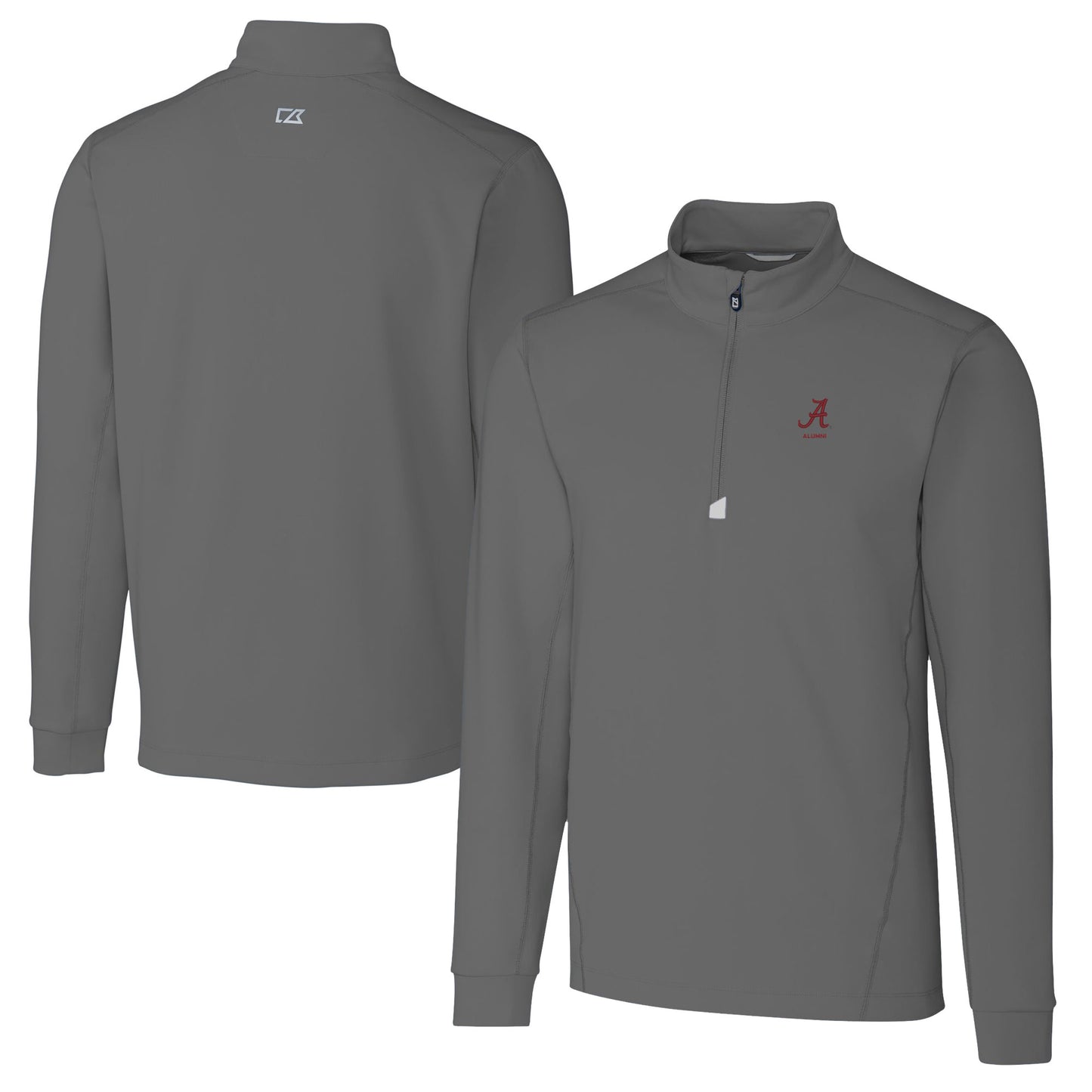 Men's Cutter & Buck Gray Alabama Crimson Tide Alumni Logo Traverse Stretch Quarter-Zip Pullover Top