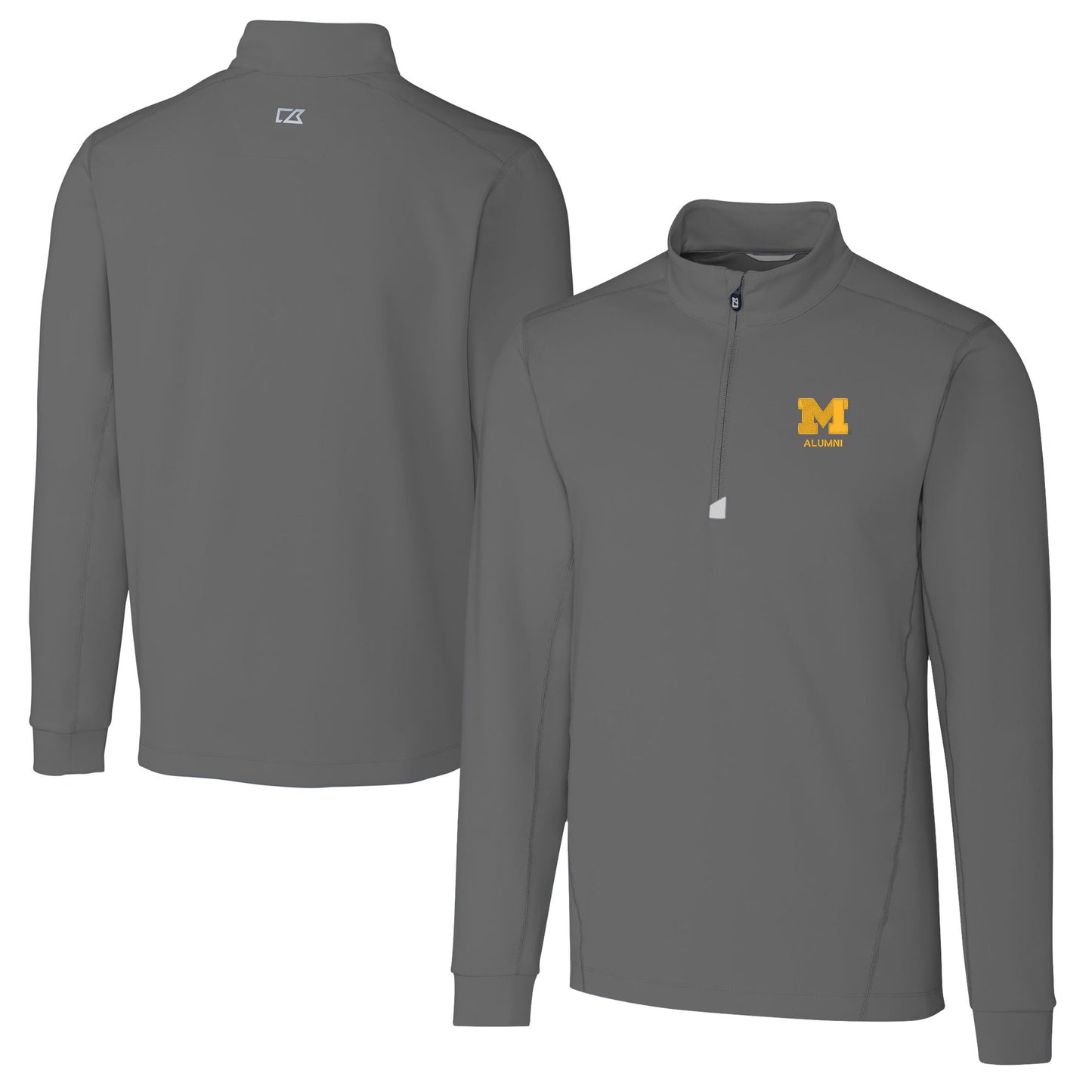 Men's Cutter & Buck Gray Michigan Wolverines Alumni Logo Traverse Stretch Quarter-Zip Pullover Top